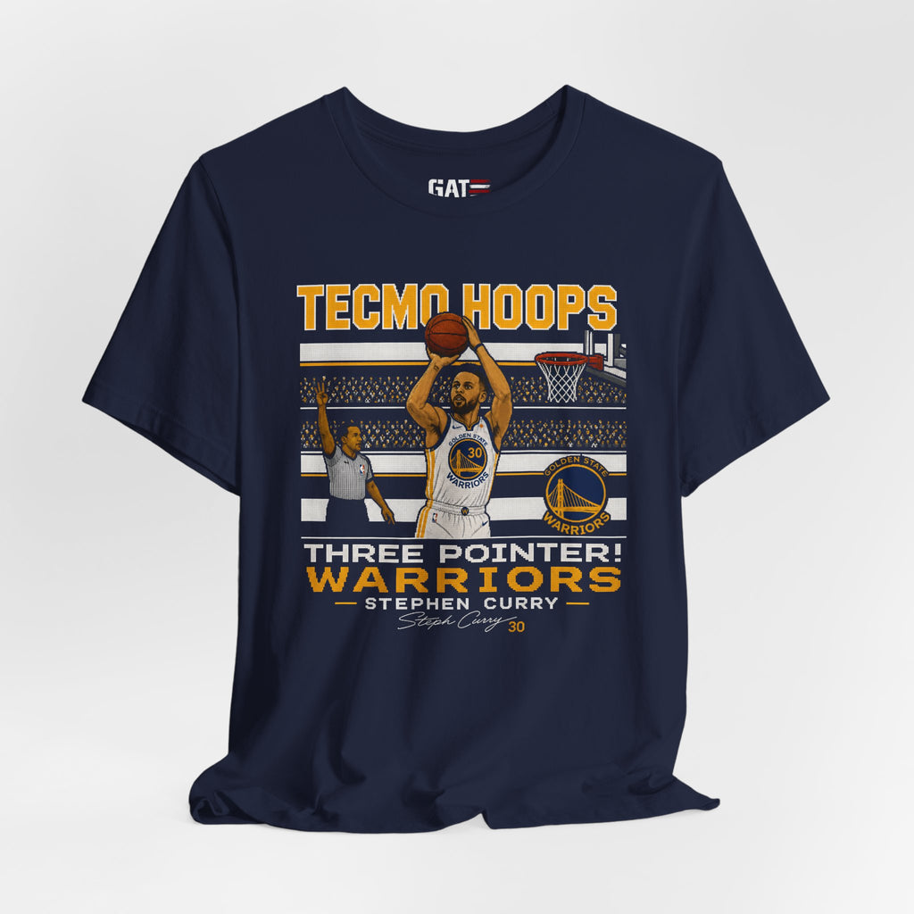 Tecmo Hoops Steph Curry Three Pointer Warriors Tee | Basketball Retro Arcade Shirt