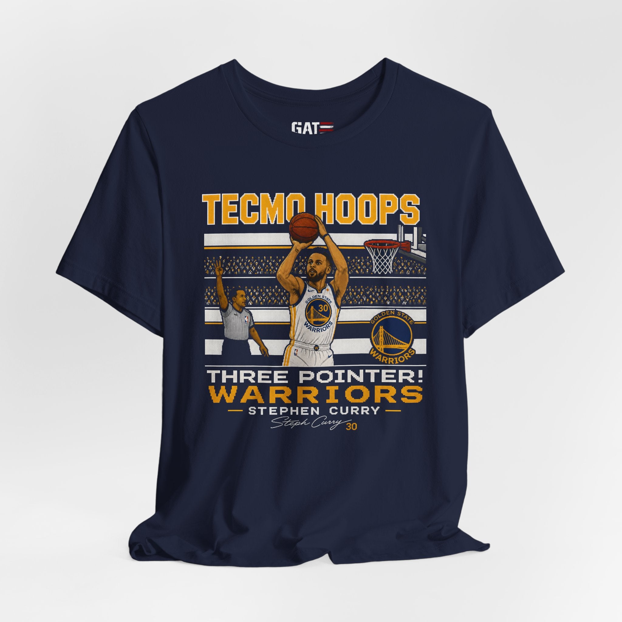 Tecmo Hoops Steph Curry Three Pointer Warriors Tee | Basketball Retro Arcade Shirt