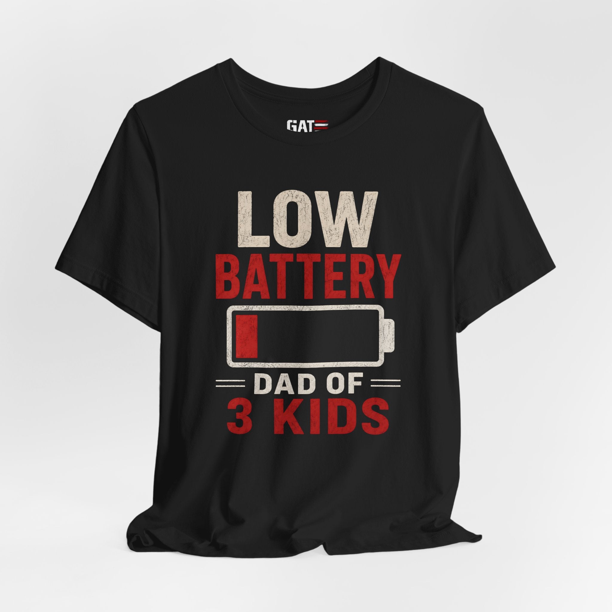 Low Battery Dad of 3 Kids Shirt, Funny Tired Dad Tee, Father of Four Gift, Parenting Humor Shirt, Exhausted Dad Graphic Tee