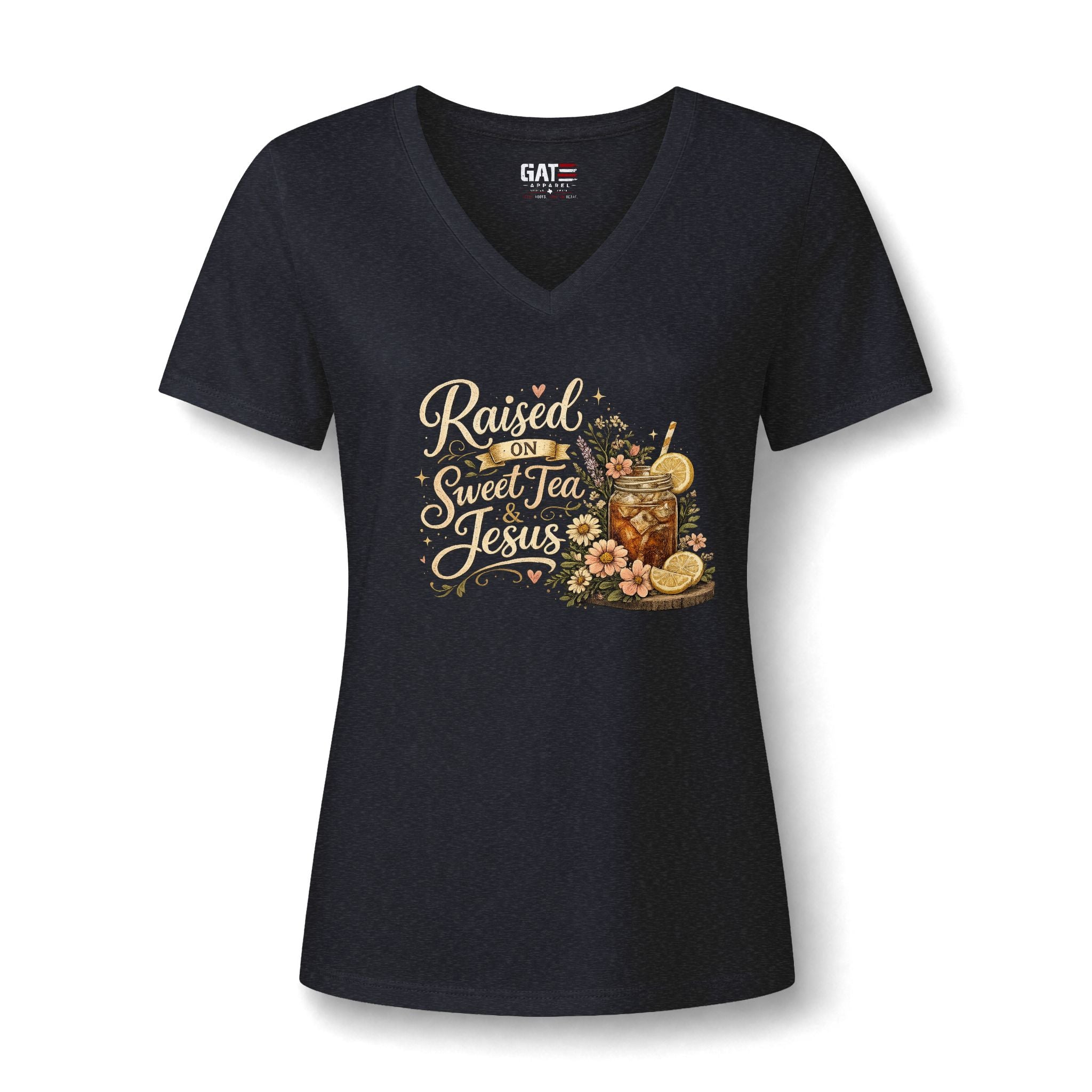 Raised on Sweet Tea V-Neck Tee — Southern Floral Graphic Shirt