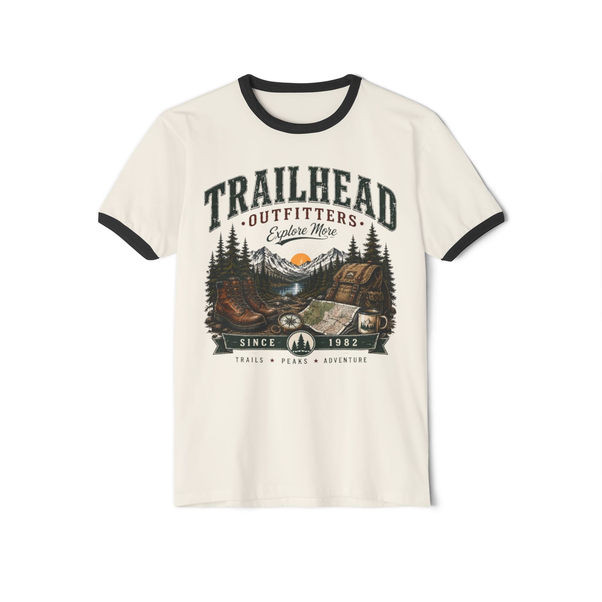 Trailhead Outfitters Ringer Tee — Vintage Camping Mountain T-Shirt