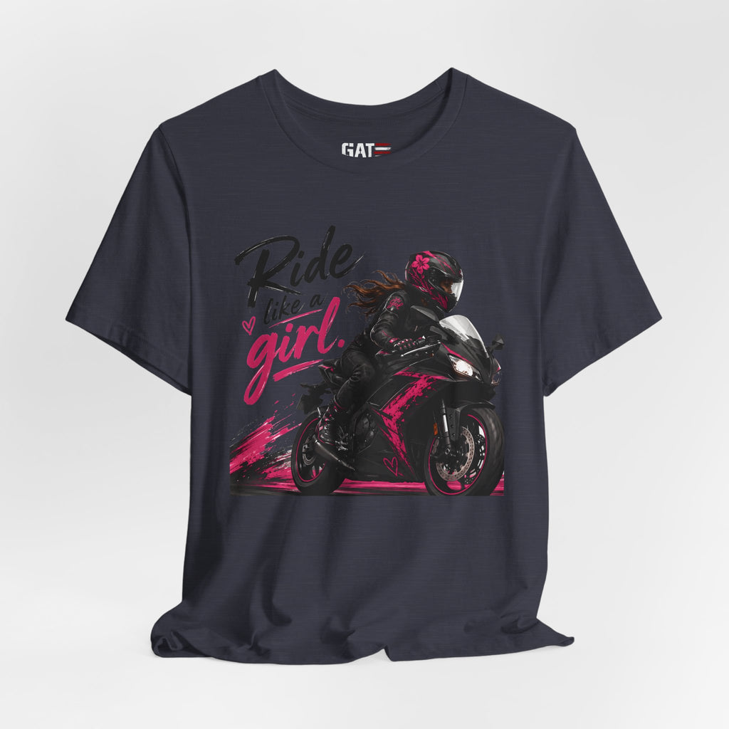 Ride Like A Girl Shirt, Women Motorcycle Rider Tee, Pink Biker Shirt, Moto Girl Gift, Sport Bike Shirt, Female Rider Tee