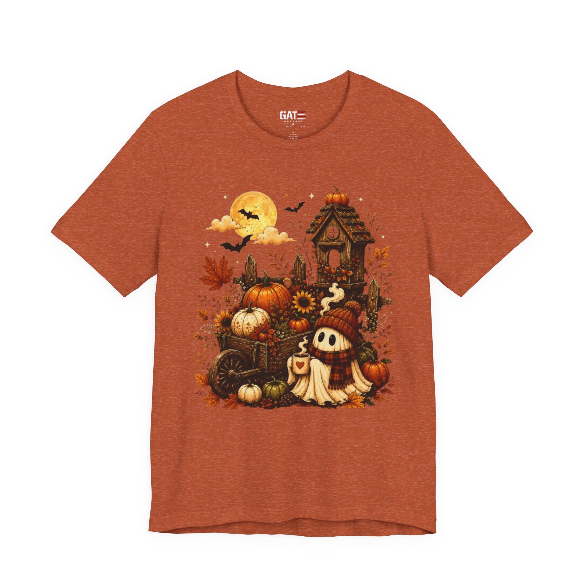 Halloween Pumpkin Patch Tee — Cute Ghost & Haunted House Fall Shirt