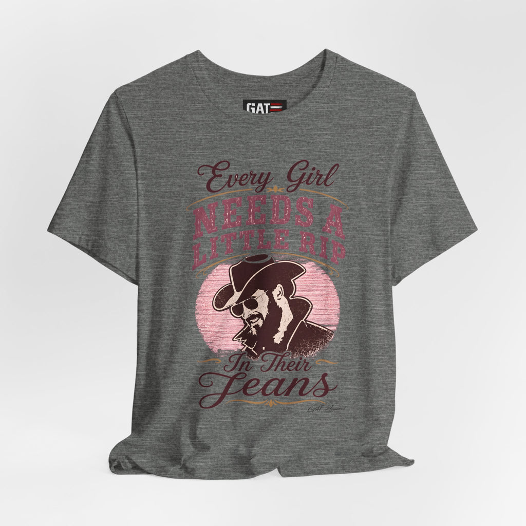 Every Girl Needs A Little Rip In Their Jeans Pink Text Shirt | Dutton Ranch| Yellowstone Inspire Shirt