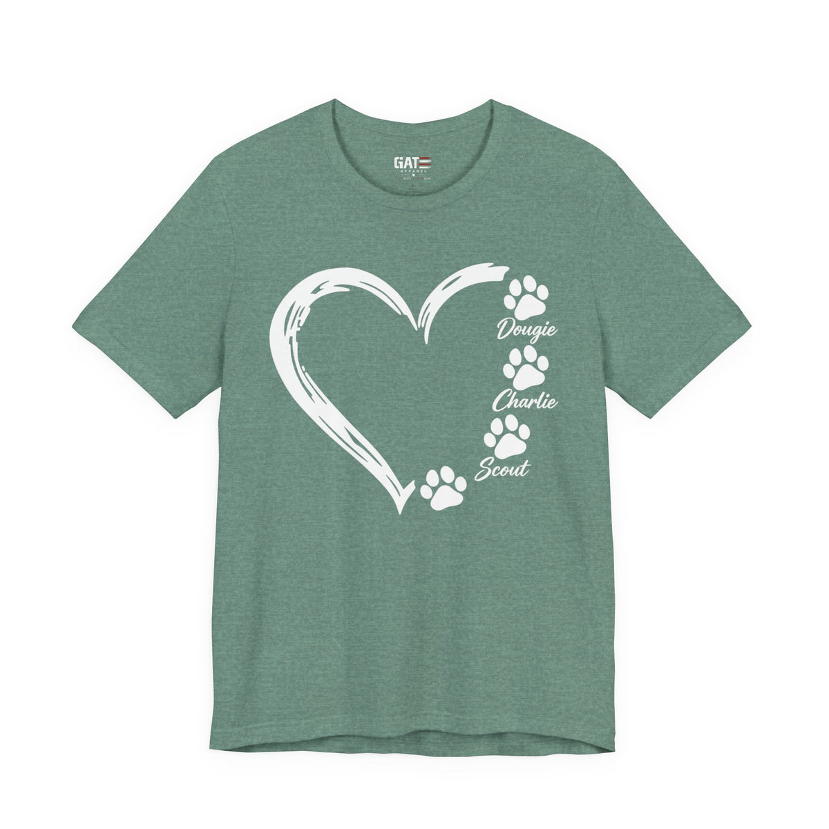 Personalized Pet Paw Heart Shirt | Custom Dog Names Tee
