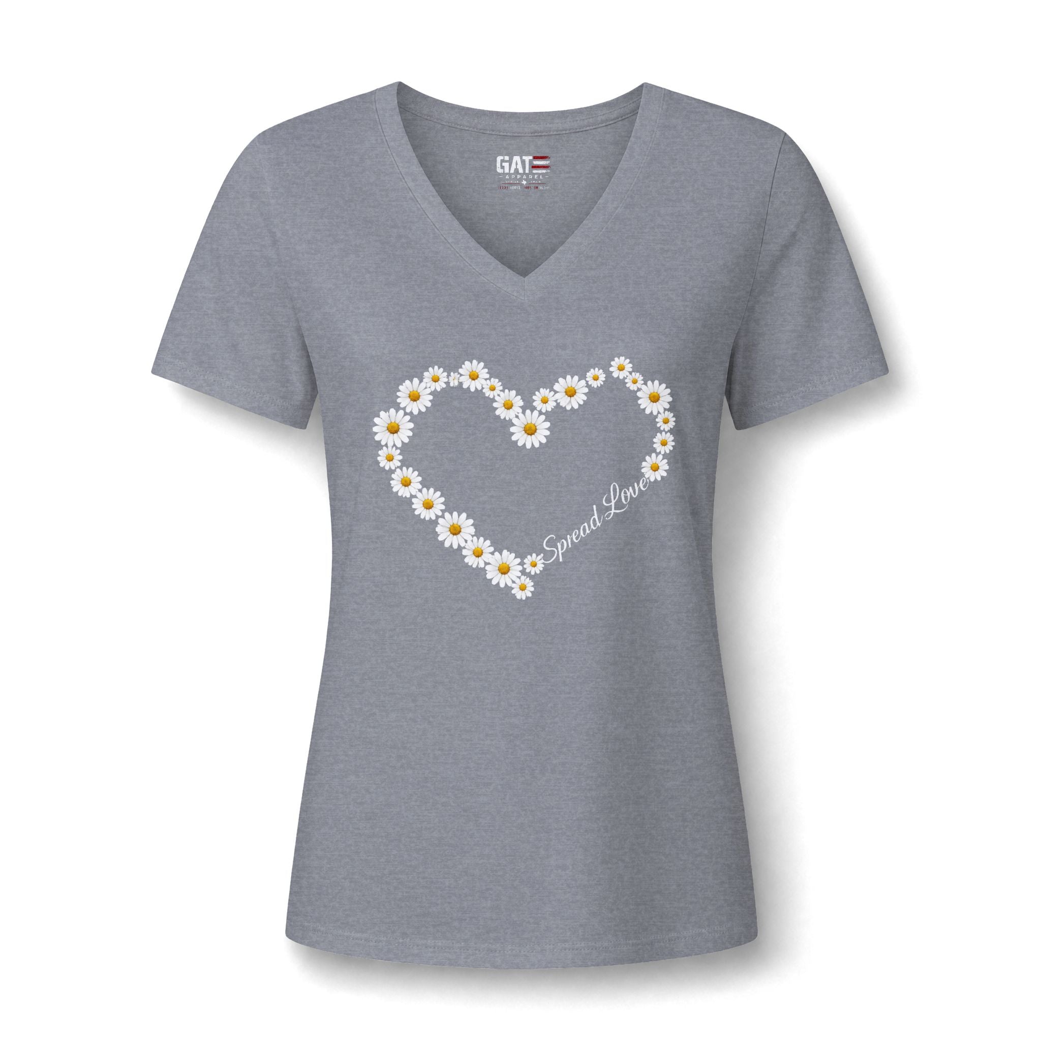 Women's Daisy Heart V-Neck Tee — 'Spread Love' Floral Graphic