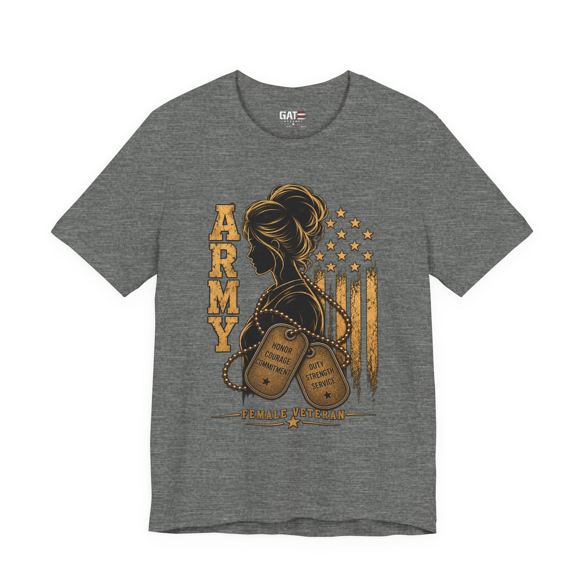 Female Army Veteran Shirt | Dog Tags & American Flag Tee