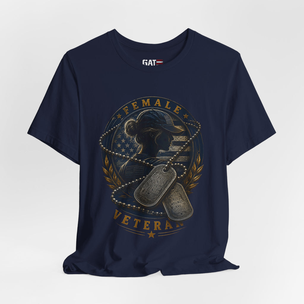 Female Veteran Shirt Patriotic Military Tee Dog Tag Shirt for Women Army Navy Marine Air Force Veteran Gift American Flag Shirt