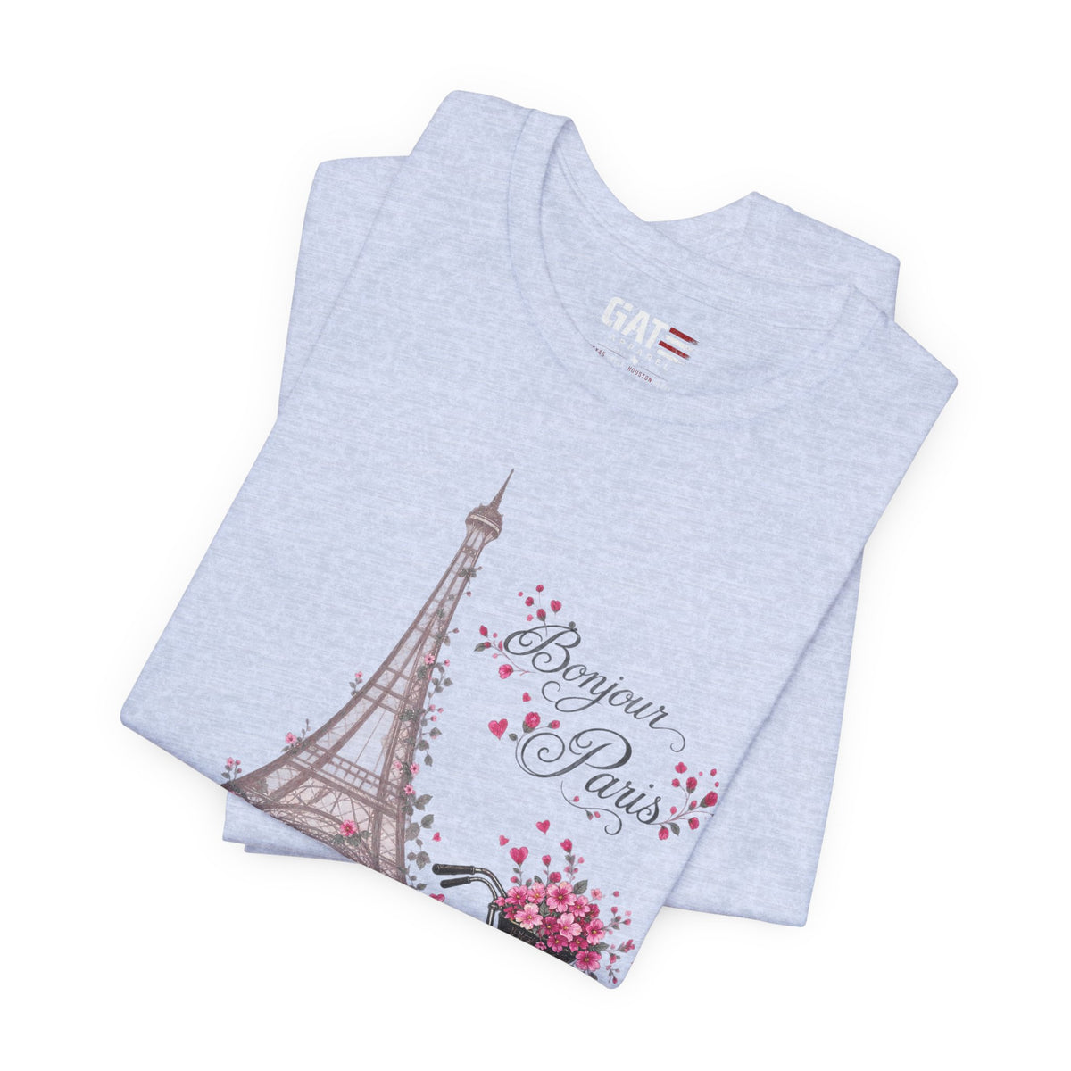 Bonjour Paris Eiffel Tower Bicycle Floral Graphic T-Shirt - alternate product image