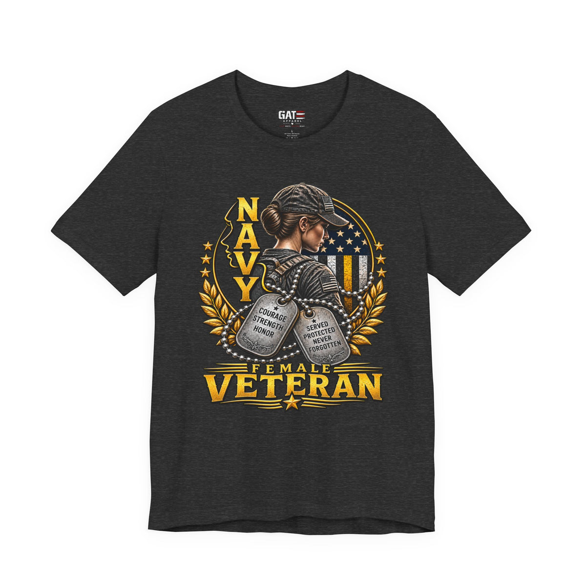 Female Navy Veteran Dog Tags Shirt | Patriotic Military Tee