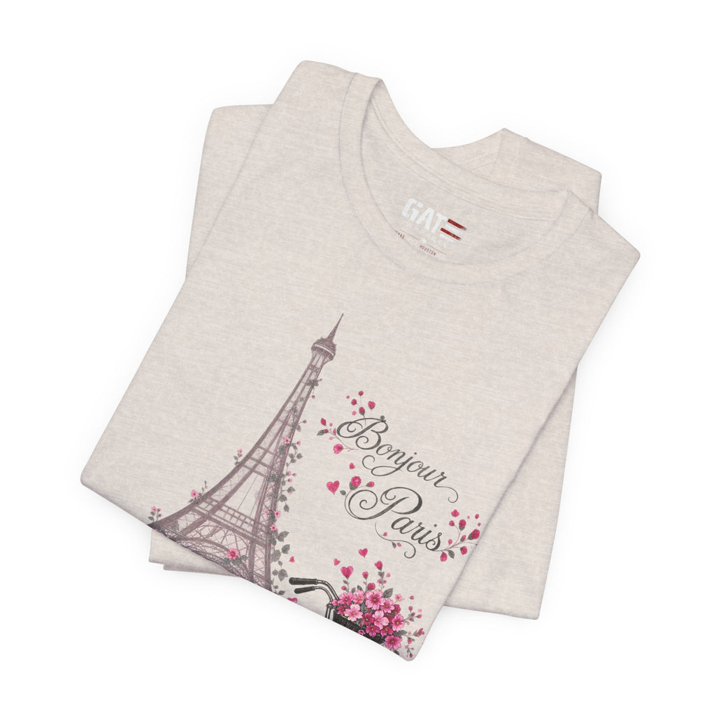 Bonjour Paris Eiffel Tower bicycle and floral graphic T-shirt - product image 33