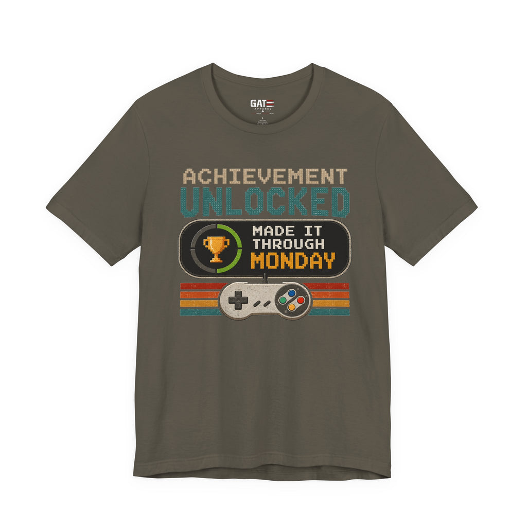 Retro Gaming Shirt, Funny Work Shirt, Made It Through Monday Tee, Gamer Gift for Men Women, Office Humor Shirt