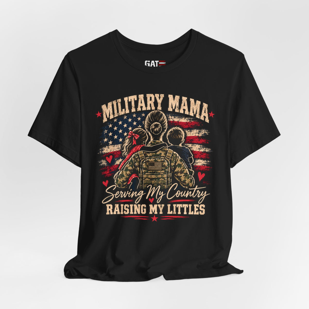 Military Mama T-Shirt – "Serving My Country, Raising My Littles" Patriotic Mom Tee