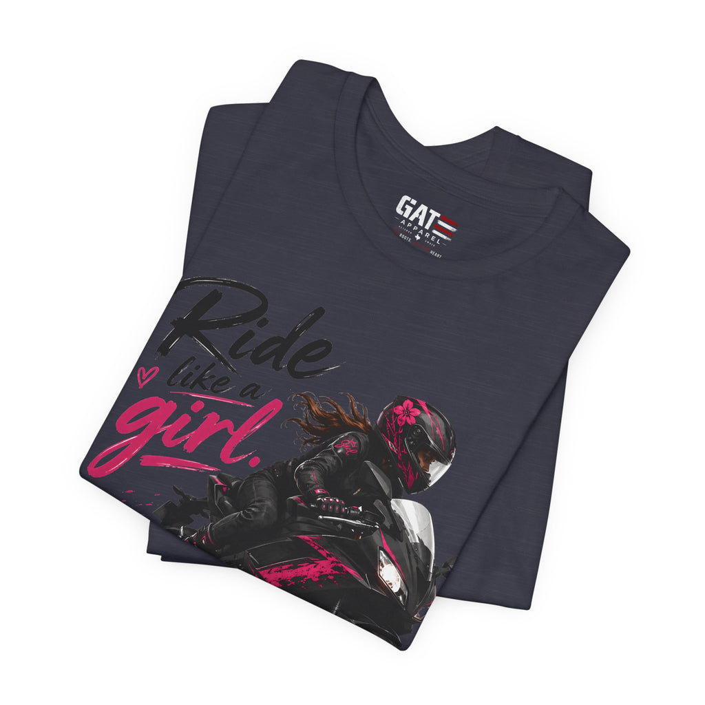 Ride Like A Girl Shirt, Women Motorcycle Rider Tee, Pink Biker Shirt, Moto Girl Gift, Sport Bike Shirt, Female Rider Tee
