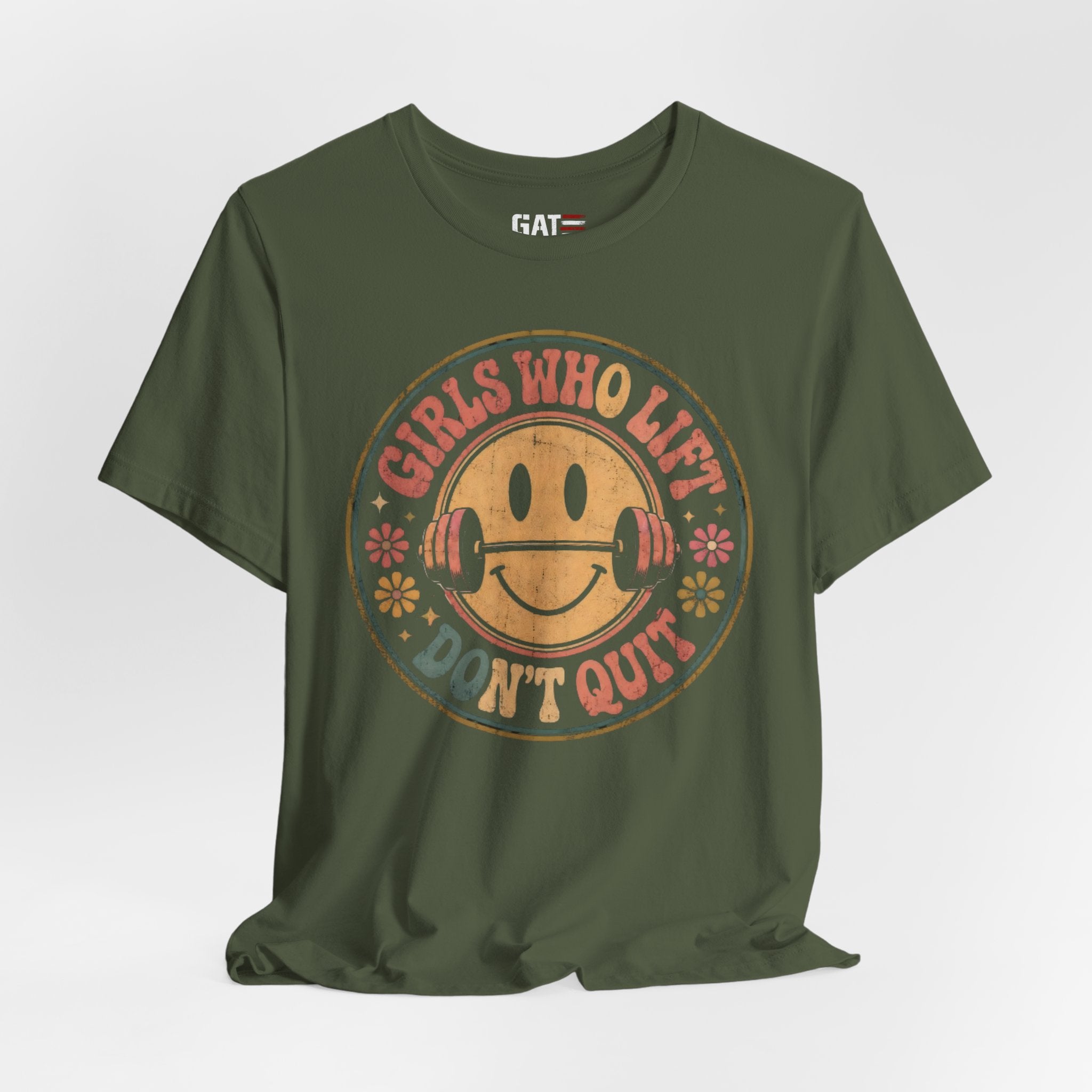 Girls Who Lift Don't Quit Shirt, Retro Smiley Face Gym Tee, Cute Fitness Shirt, Weightlifting Shirt, Workout Gift for Women