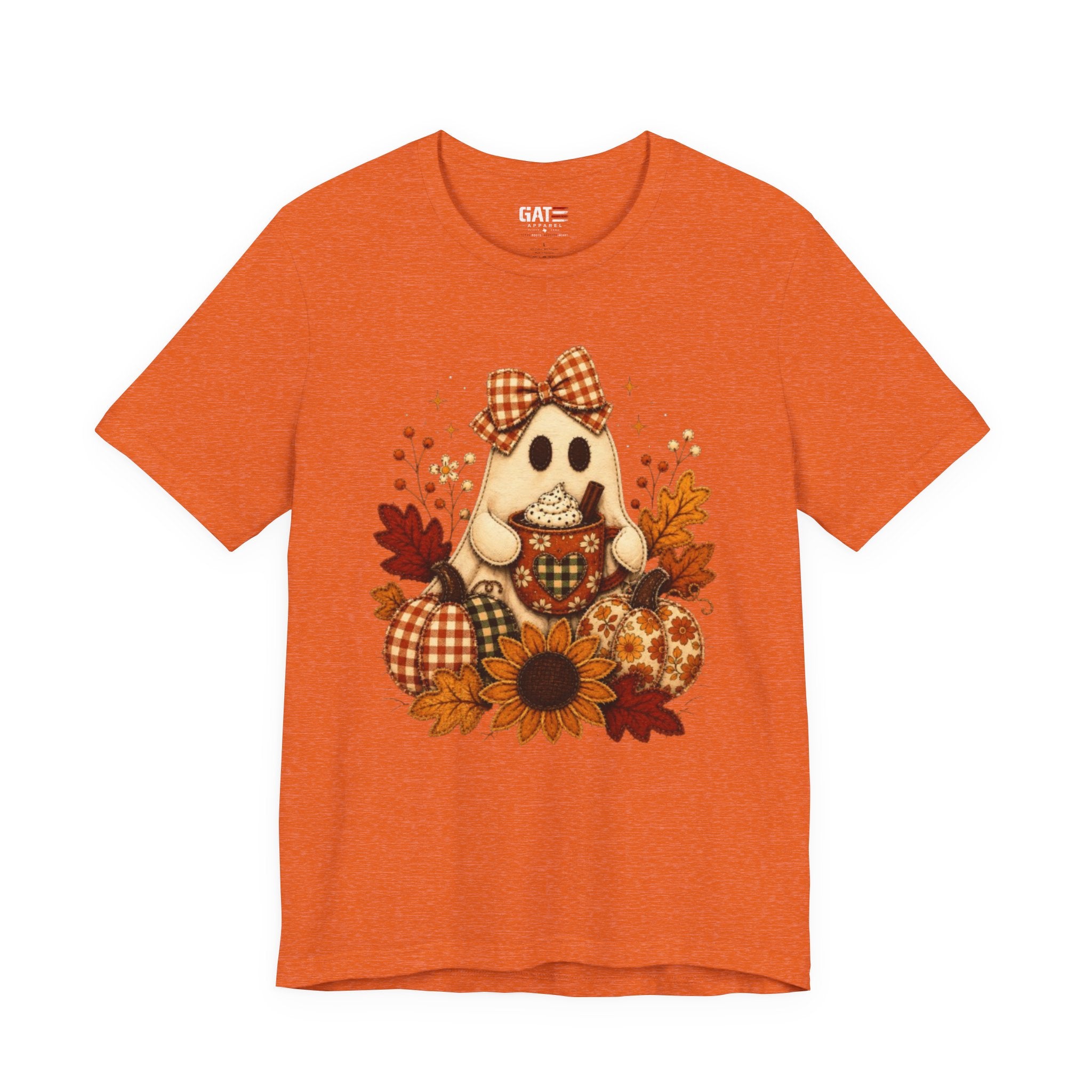 Halloween Ghost Tee — Cute Fall Pumpkin, Sunflower & Plaid Bow Shirt