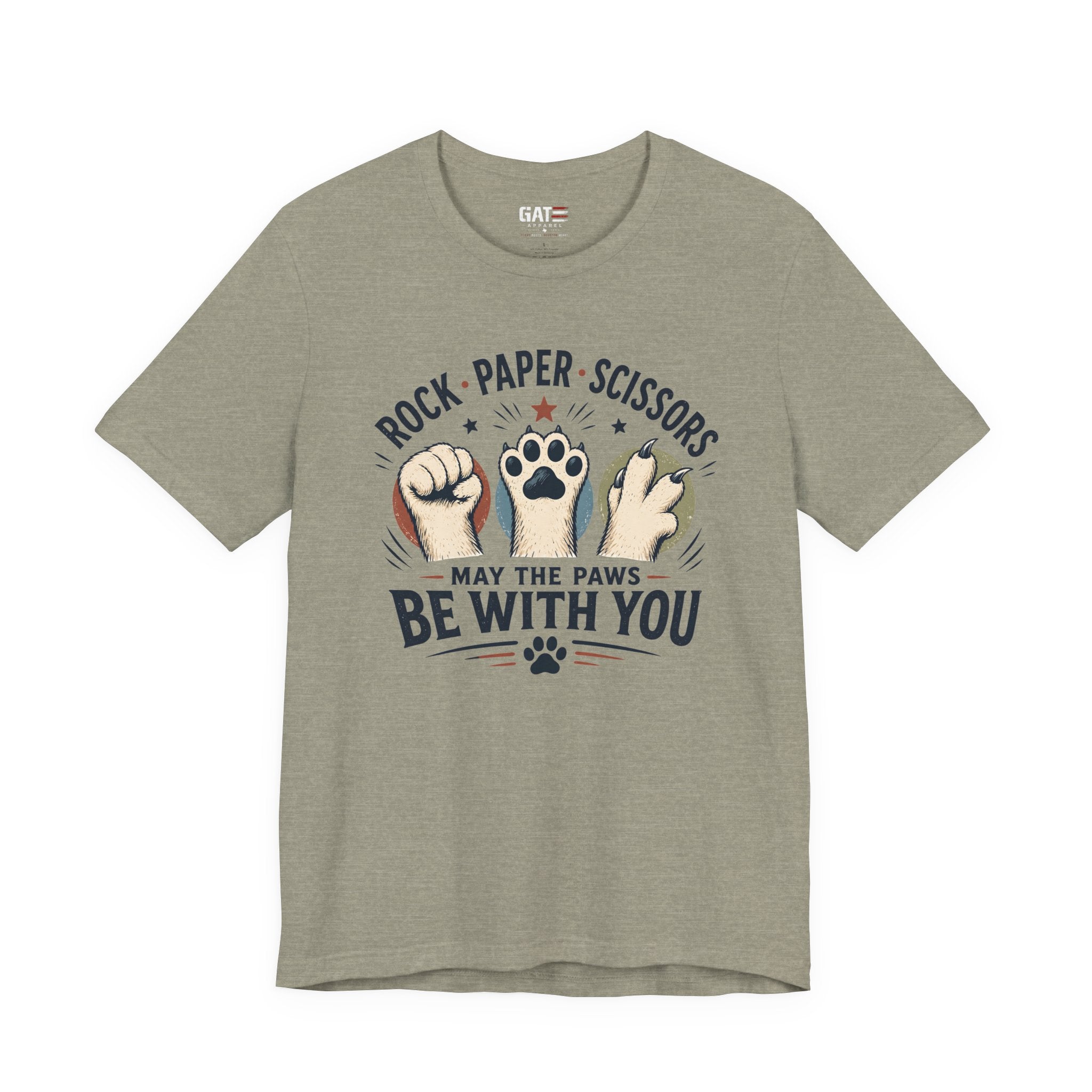 Rock Paper Scissors Cat Shirt, May The Paws Be With You Tee, Funny Cat Lover Gift, Cute Pet Paw Graphic Tee, Cat Mom Dad Shirt