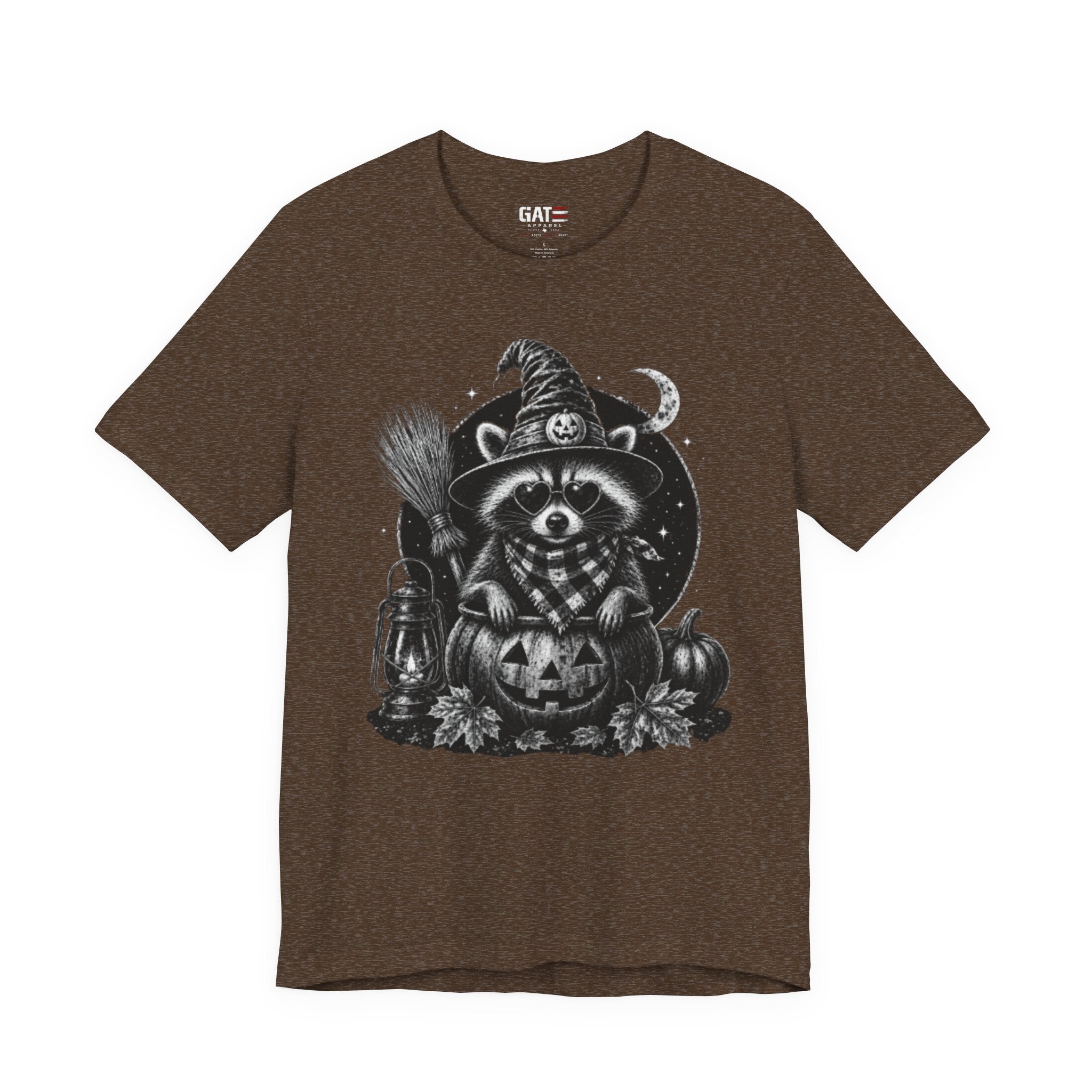 Halloween Raccoon Witch T‑Shirt — Cute Spooky Pumpkin Tee