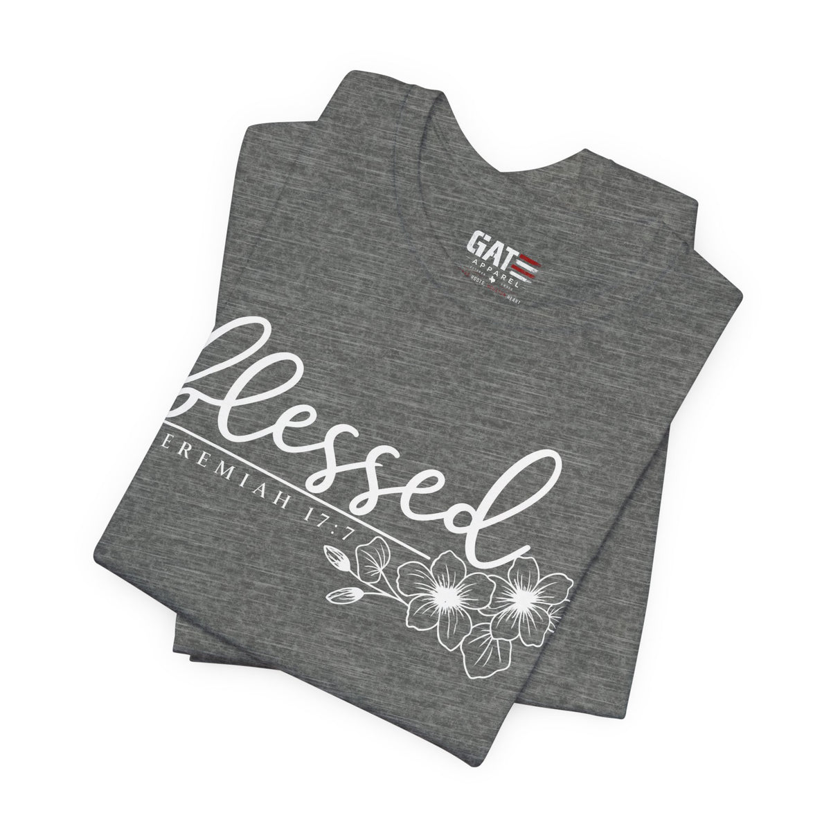 Blessed Floral Tee — 'Blessed' Script T-Shirt with Jeremiah 17:7 Bible Verse