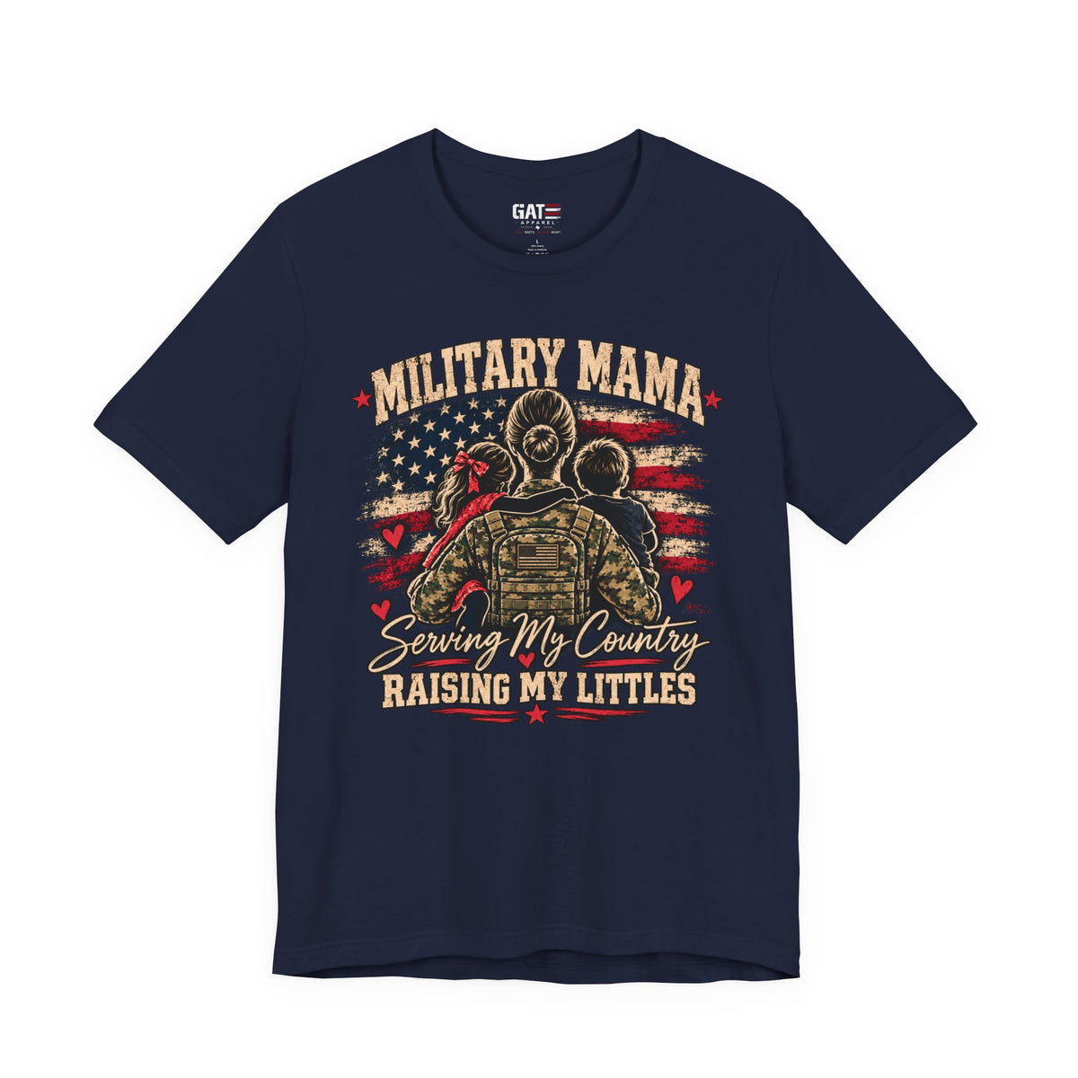 Military Mama T-Shirt – "Serving My Country, Raising My Littles" Patriotic Mom Tee