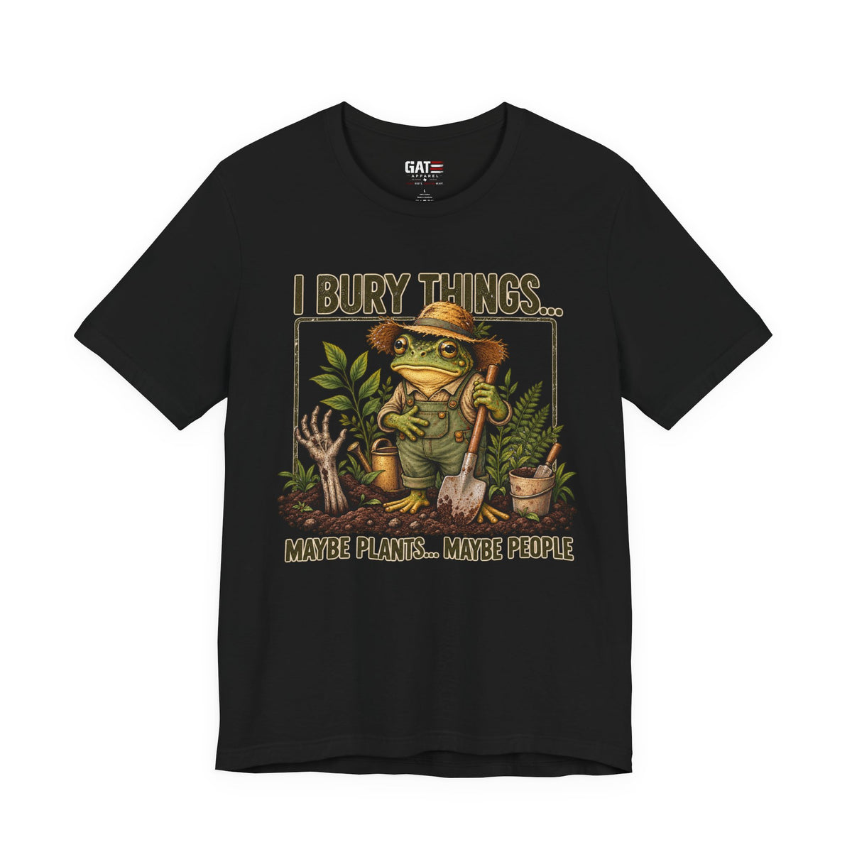 Funny gardener frog T-shirt mockup