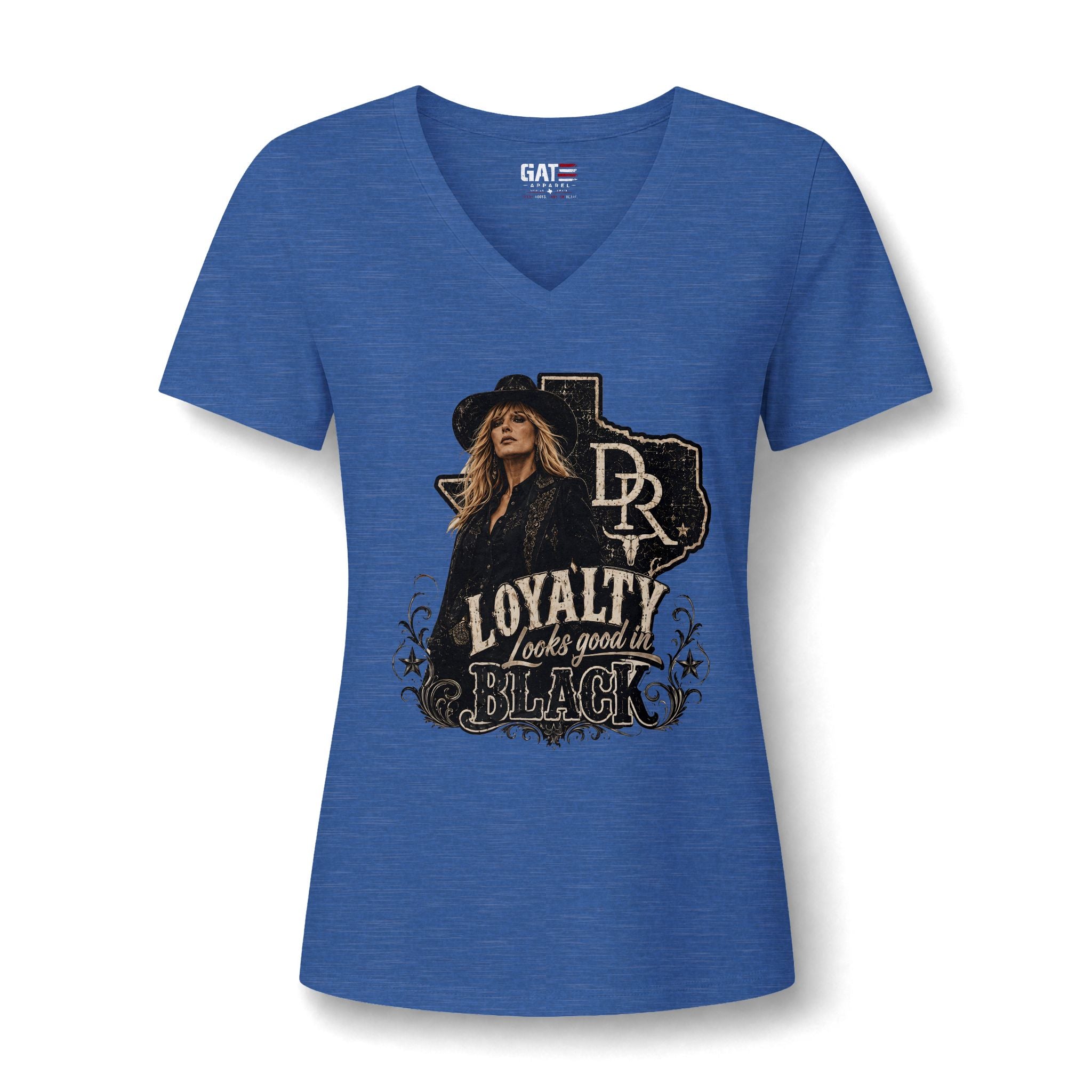Women's V-Neck Tee — "Loyalty Looks Good in Black" Graphic