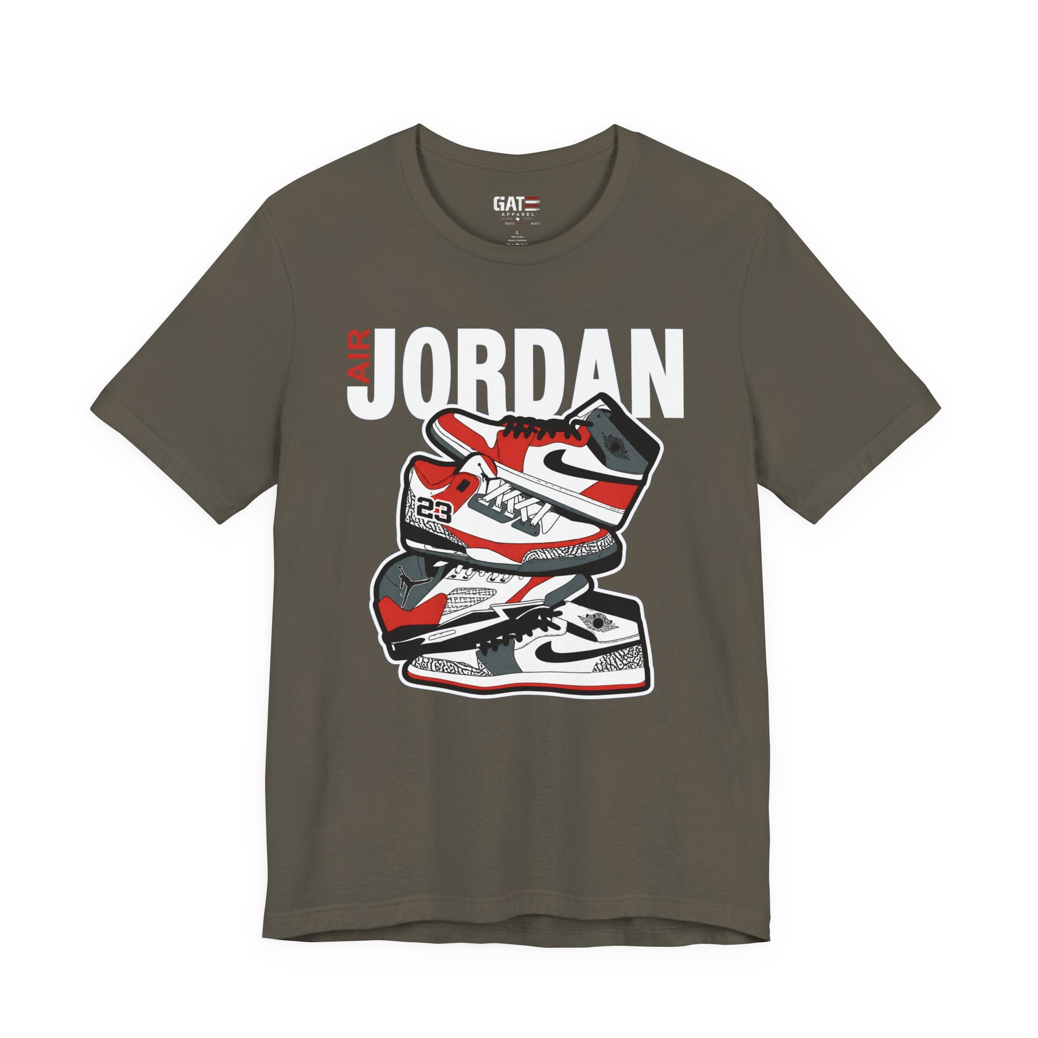 Jordan Sneaker Stack Tee — Retro Air Shoe Graphic T-Shirt