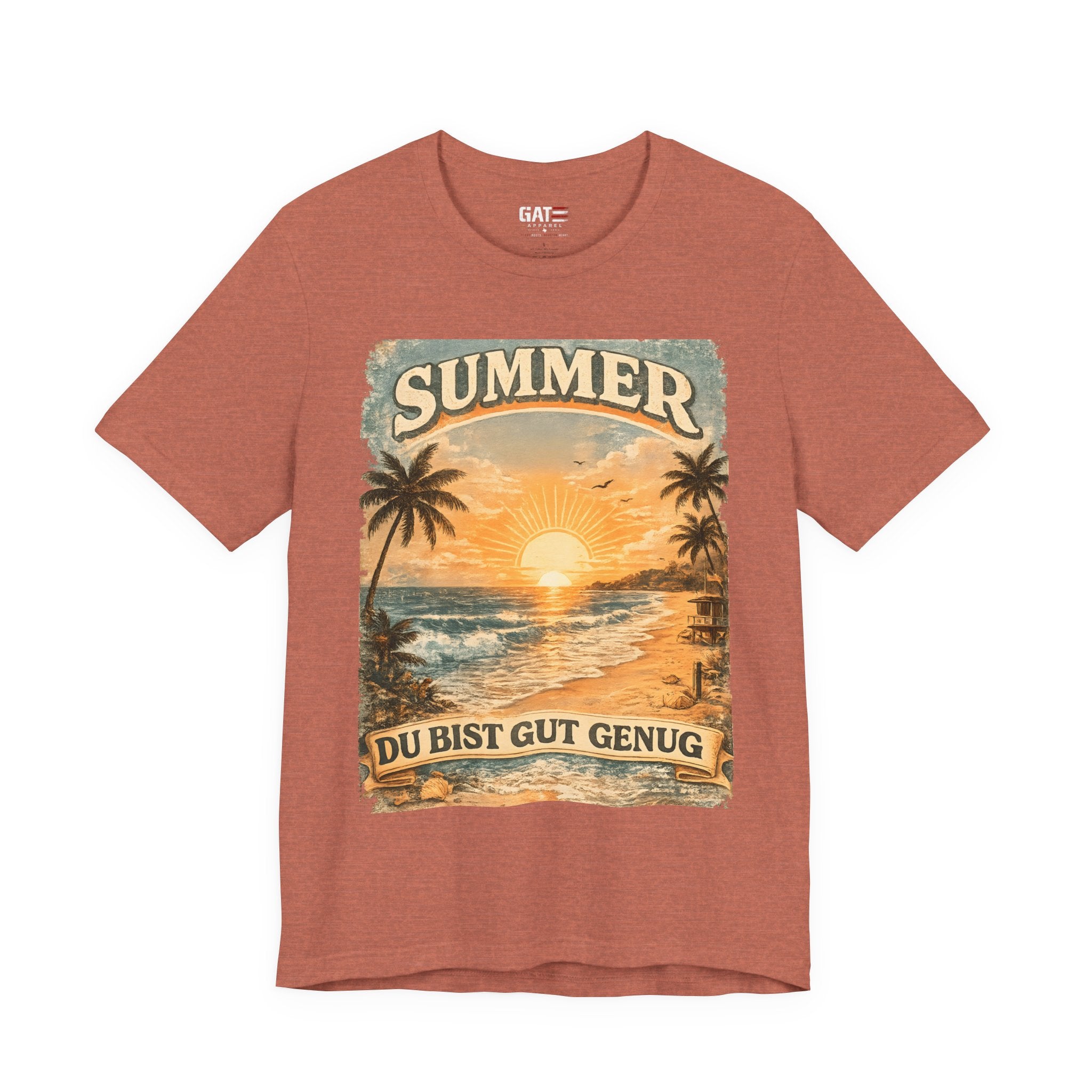 Du Bist Gut Genug Shirt, You Are Enough Tee, Summer Beach Sunset Graphic Shirt, German Quote Retro Aesthetic Tee