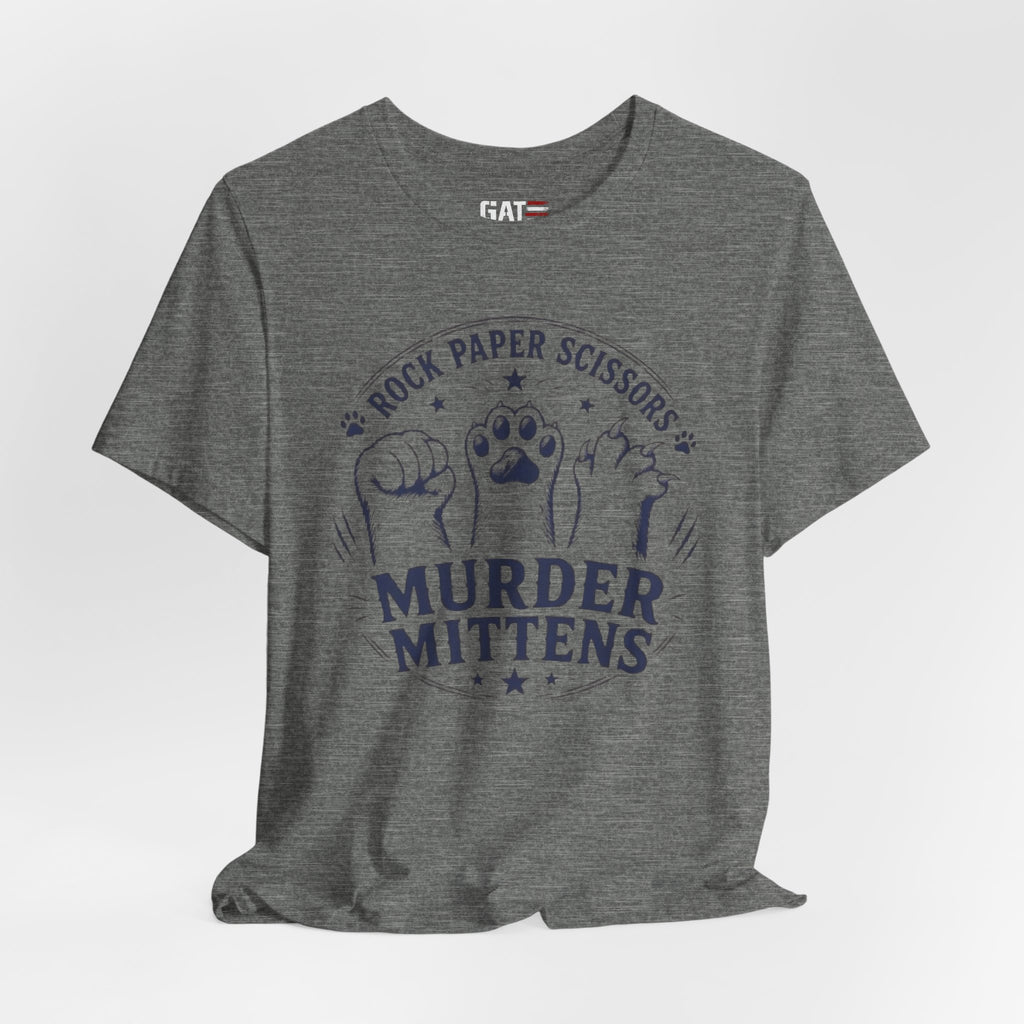 Rock Paper Scissors Murder Mittens Shirt, Funny Cat Lover Tee, Cat Paw Graphic T-Shirt, Cute Cat Mom Gift, Murder Mittens