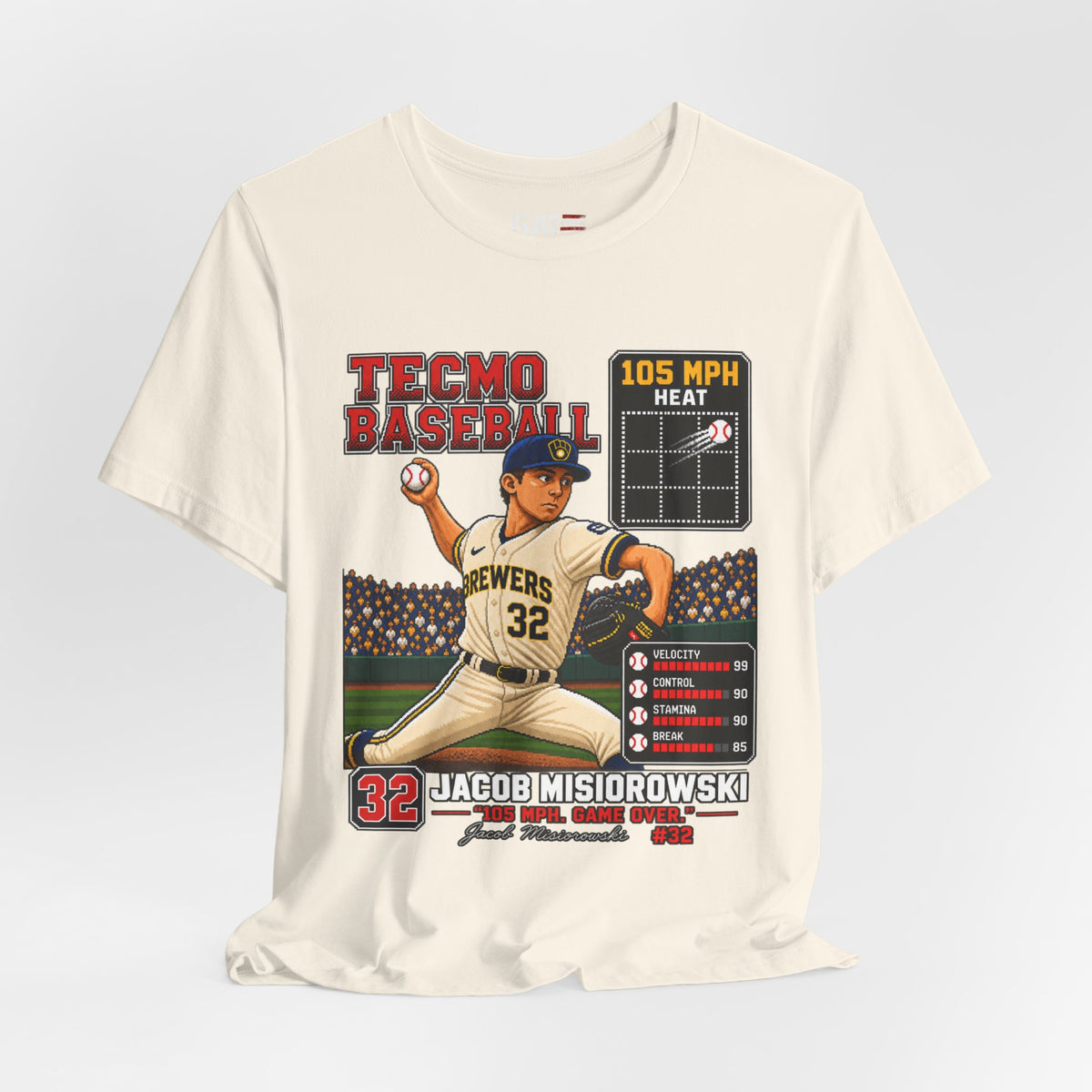 Tecmo Baseball Pitcher Graphic Tee — Jacob Misiorowski #32 Vintage Video Game Style