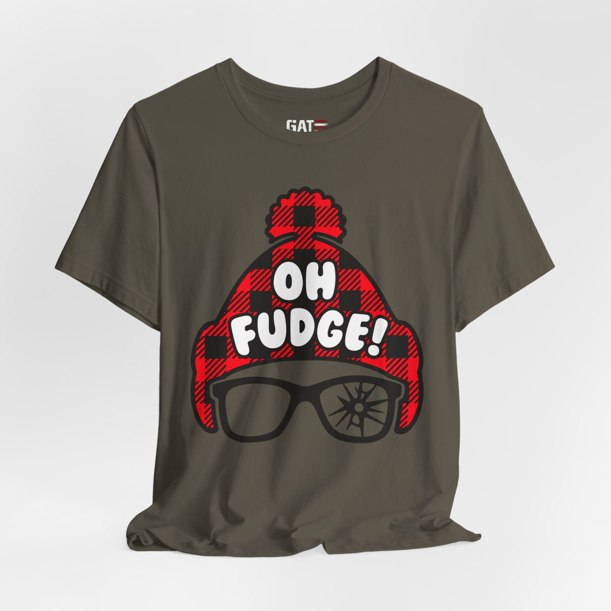 Oh Fudge! Plaid Beanie Graphic Tee — Funny Holiday Winter Shirt