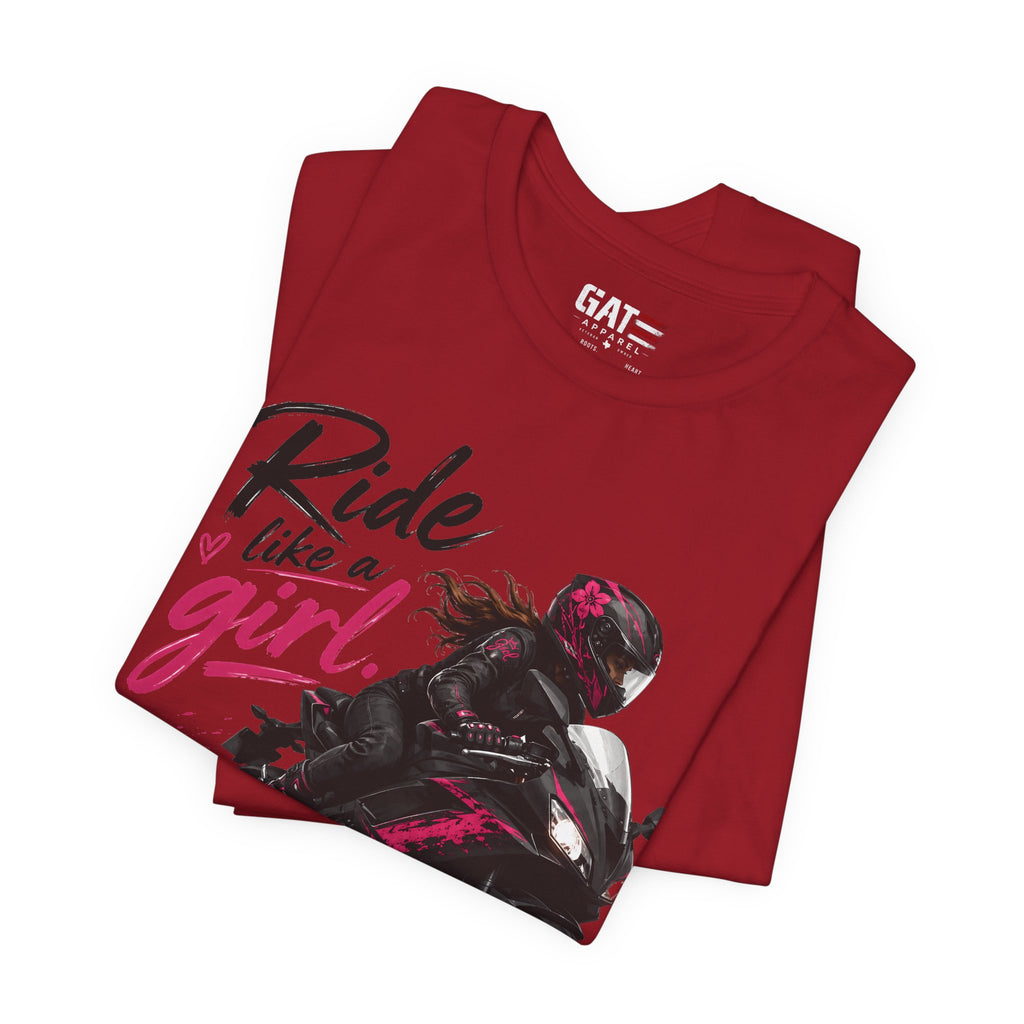 Ride Like A Girl Shirt, Women Motorcycle Rider Tee, Pink Biker Shirt, Moto Girl Gift, Sport Bike Shirt, Female Rider Tee