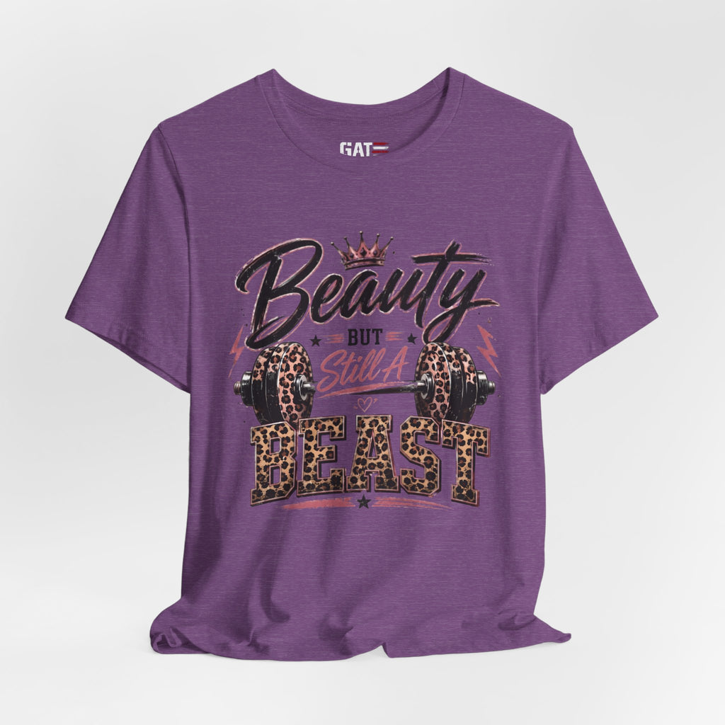 Beauty But Still A Beast Shirt, Women's Gym Shirt, Leopard Print Workout Tee, Fitness Shirt for Her
