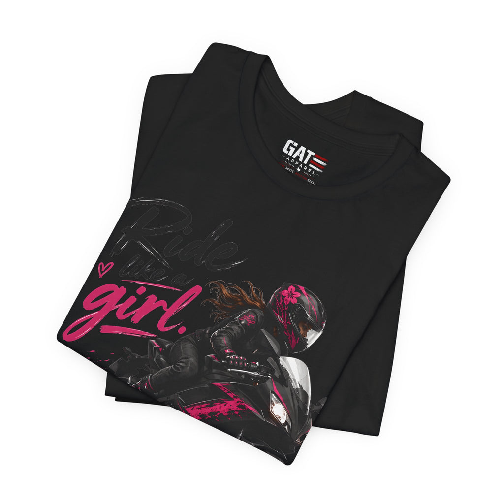 Ride Like A Girl Shirt, Women Motorcycle Rider Tee, Pink Biker Shirt, Moto Girl Gift, Sport Bike Shirt, Female Rider Tee
