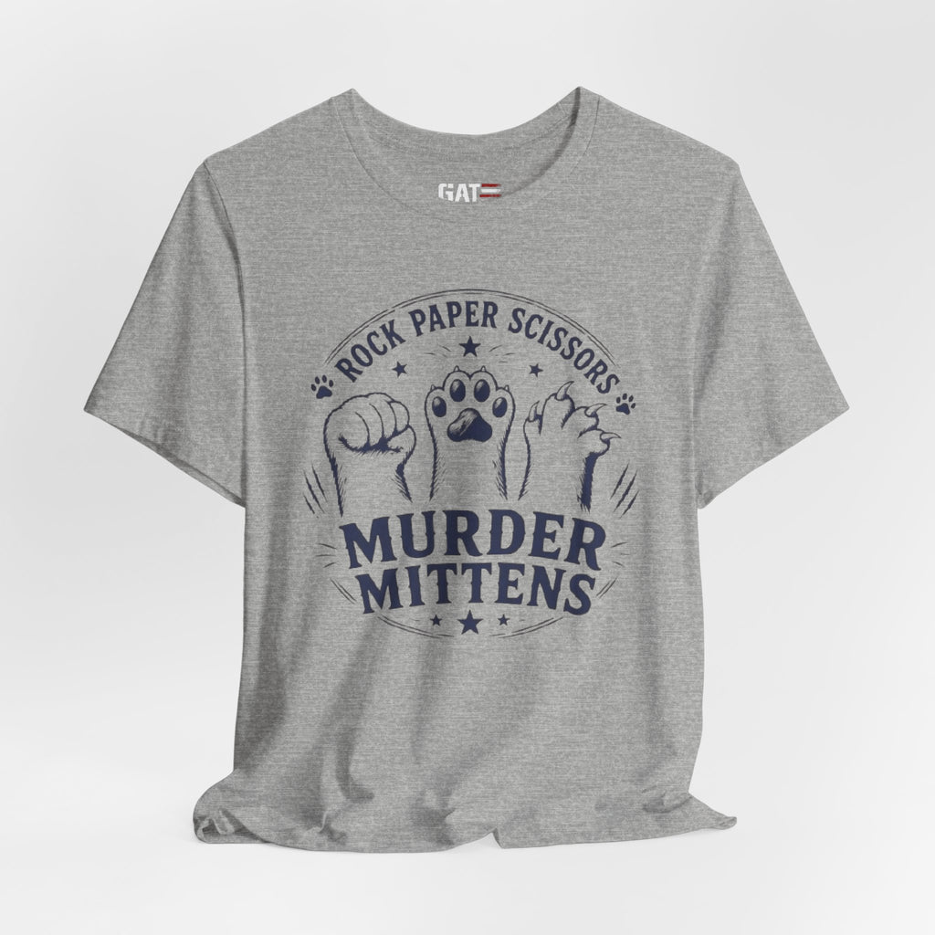 Rock Paper Scissors Murder Mittens Shirt, Funny Cat Lover Tee, Cat Paw Graphic T-Shirt, Cute Cat Mom Gift, Murder Mittens