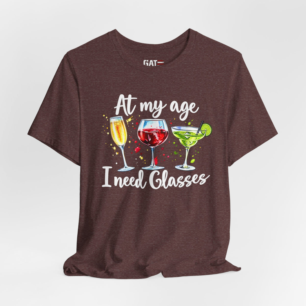 At My Age I Need Glasses Funny Wine Cocktail T-Shirt - alternate product image