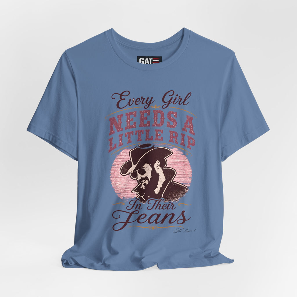 Every Girl Needs A Little Rip In Their Jeans Pink Text Shirt | Dutton Ranch| Yellowstone Inspire Shirt