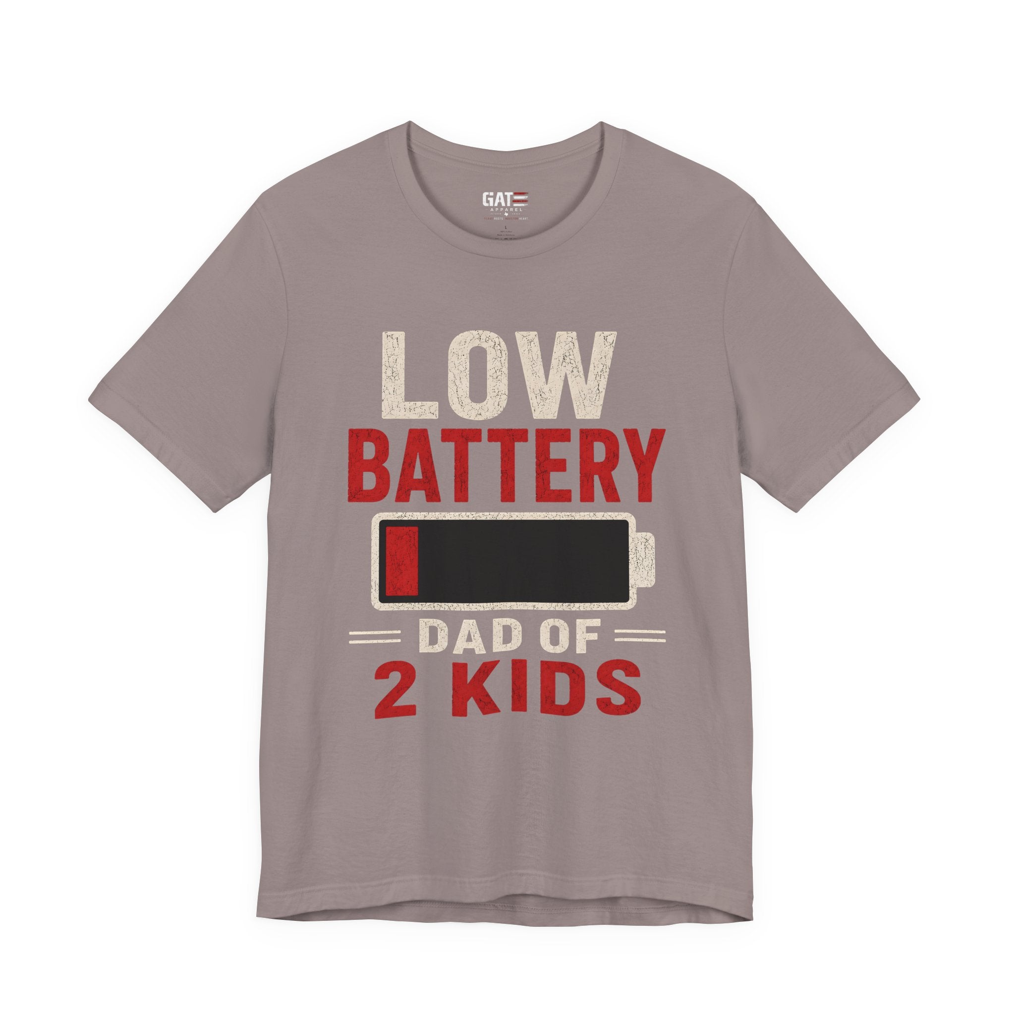 Low Battery Dad of 2 Kids Shirt, Funny Tired Dad Tee, Father of Four Gift, Parenting Humor Shirt, Exhausted Dad Graphic Tee