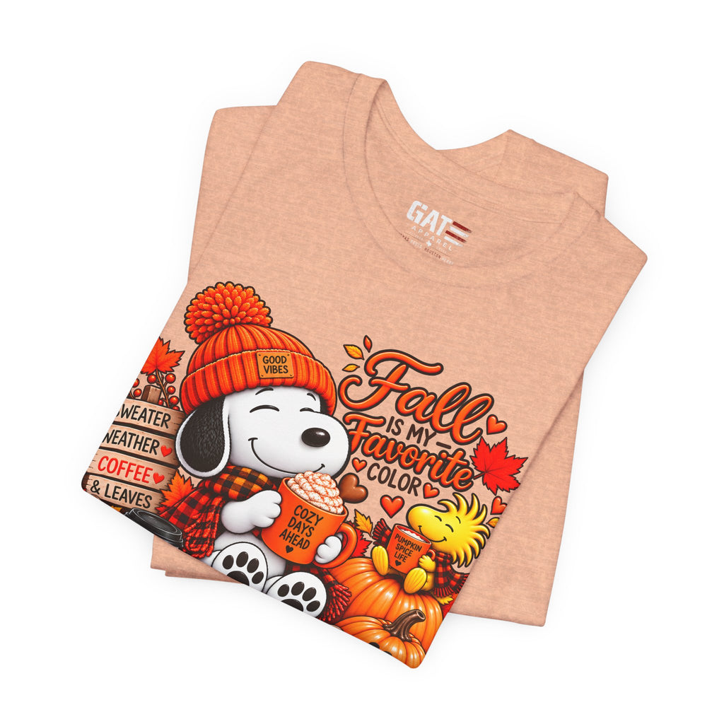 Fall Snoopy Tee — "Fall is in the Air" Pumpkin & Leaves Graphic