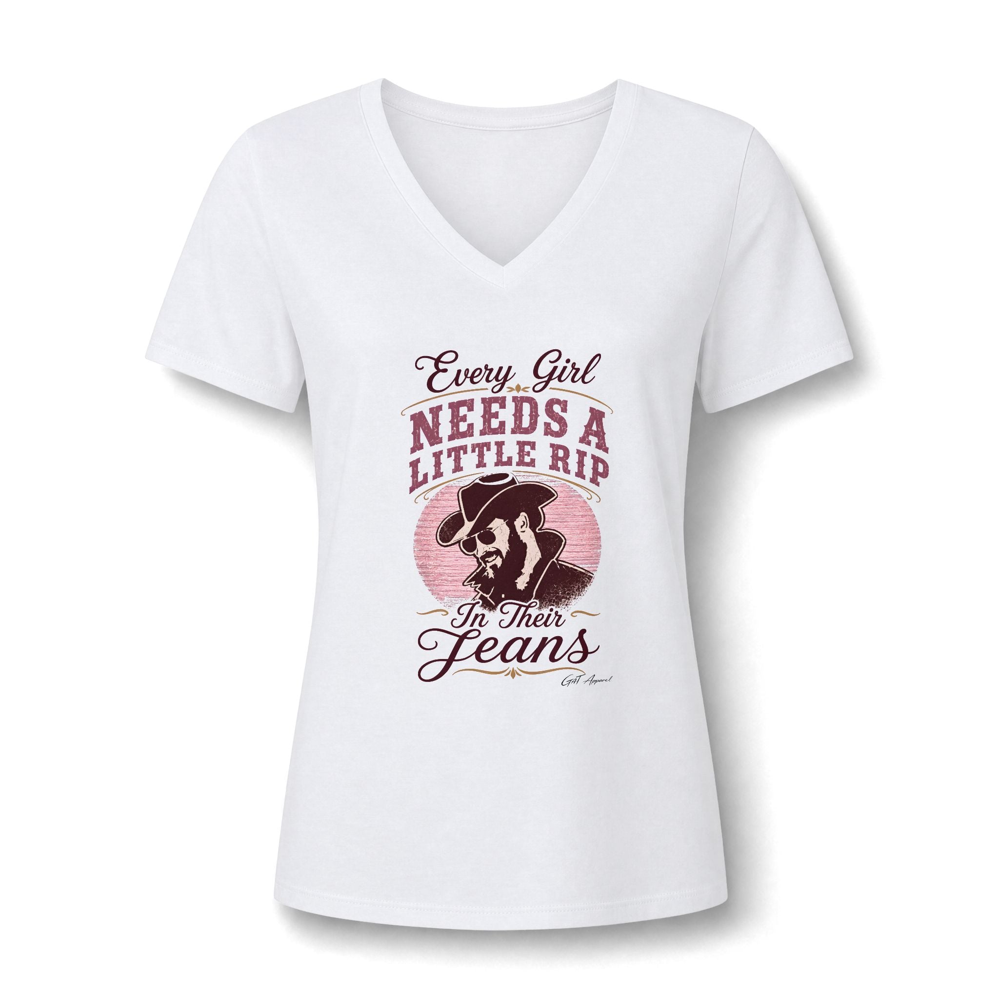 Cowgirl Jeans V-Neck Tee — "Every Girl Needs A Little Rip In Their Jeans"