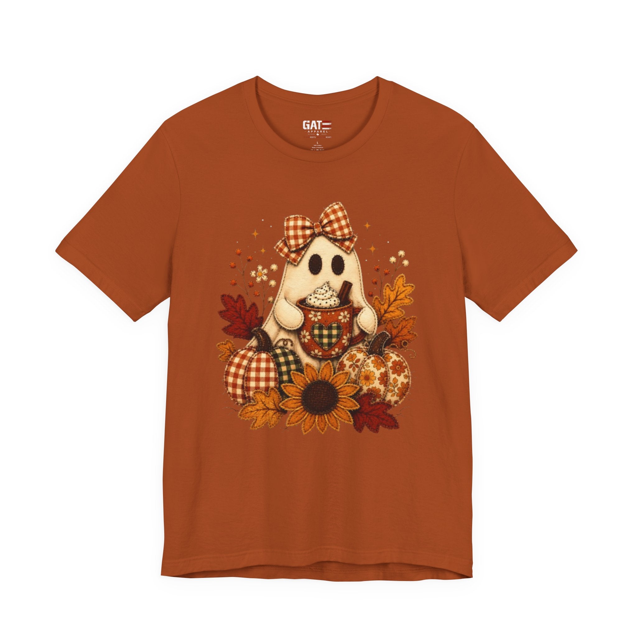 Halloween Ghost Tee — Cute Fall Pumpkin, Sunflower & Plaid Bow Shirt