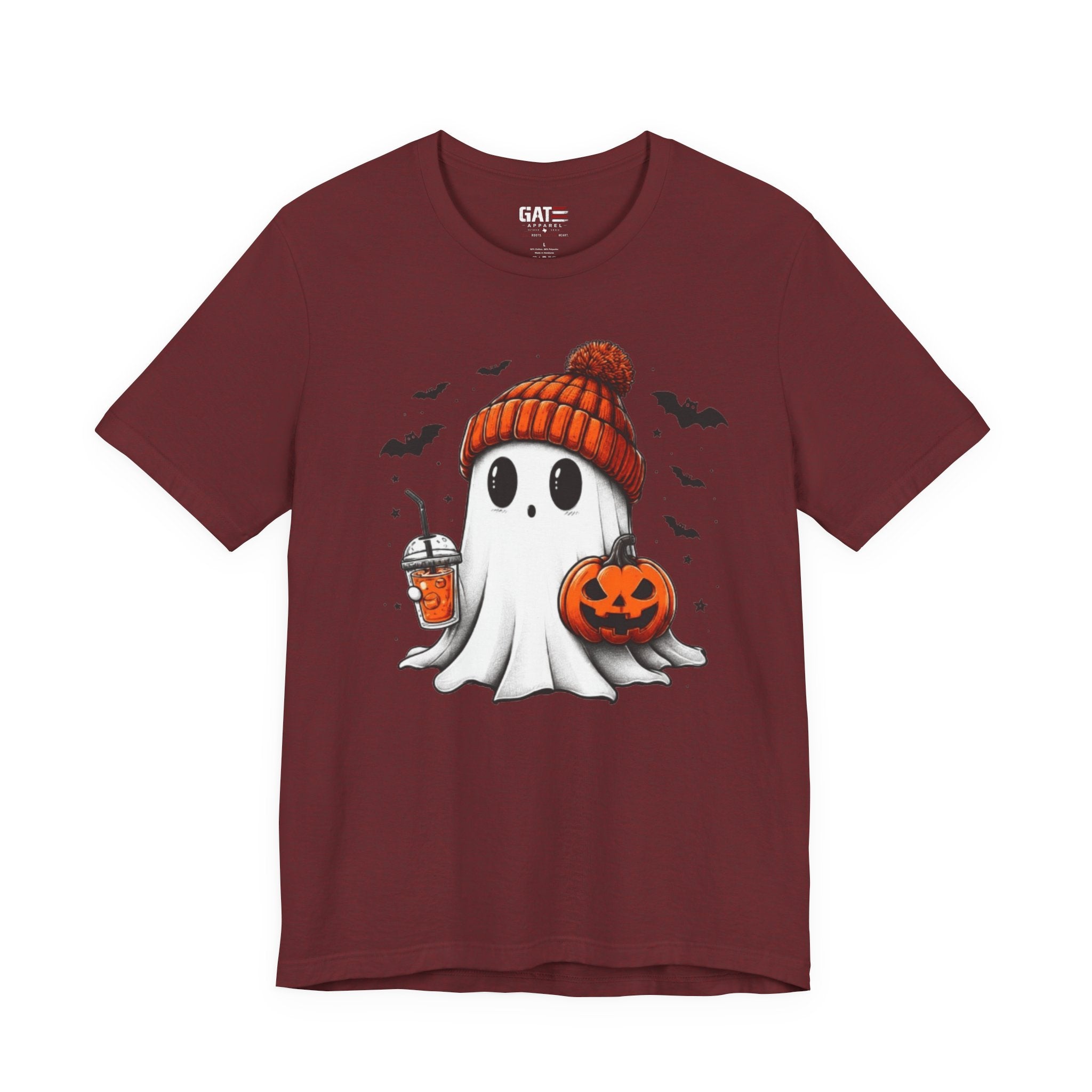 Halloween Ghost Tee — Cute Ghost with Pumpkin & Pumpkin Spice Drink T-Shirt