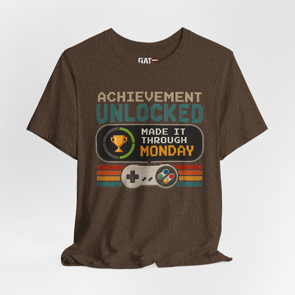 Retro Gaming Shirt, Funny Work Shirt, Made It Through Monday Tee, Gamer Gift for Men Women, Office Humor Shirt