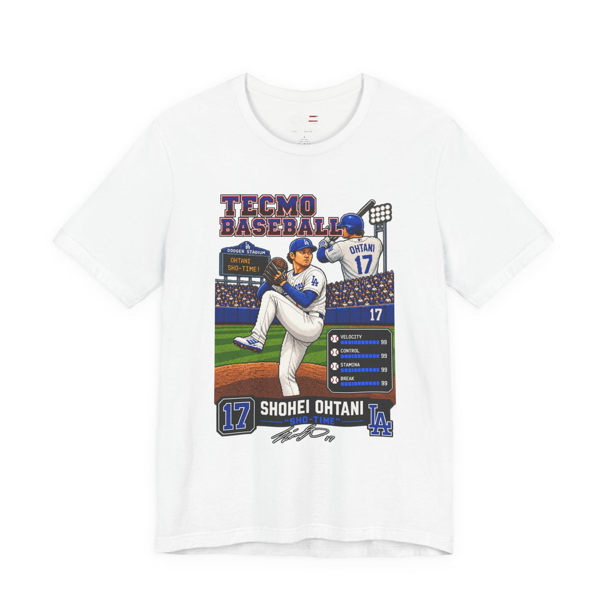 Los Angeles Dodgers – Shohei Ohtani – Retro Baseball Card Graphic Tee — 'Tecmo Baseball' Design