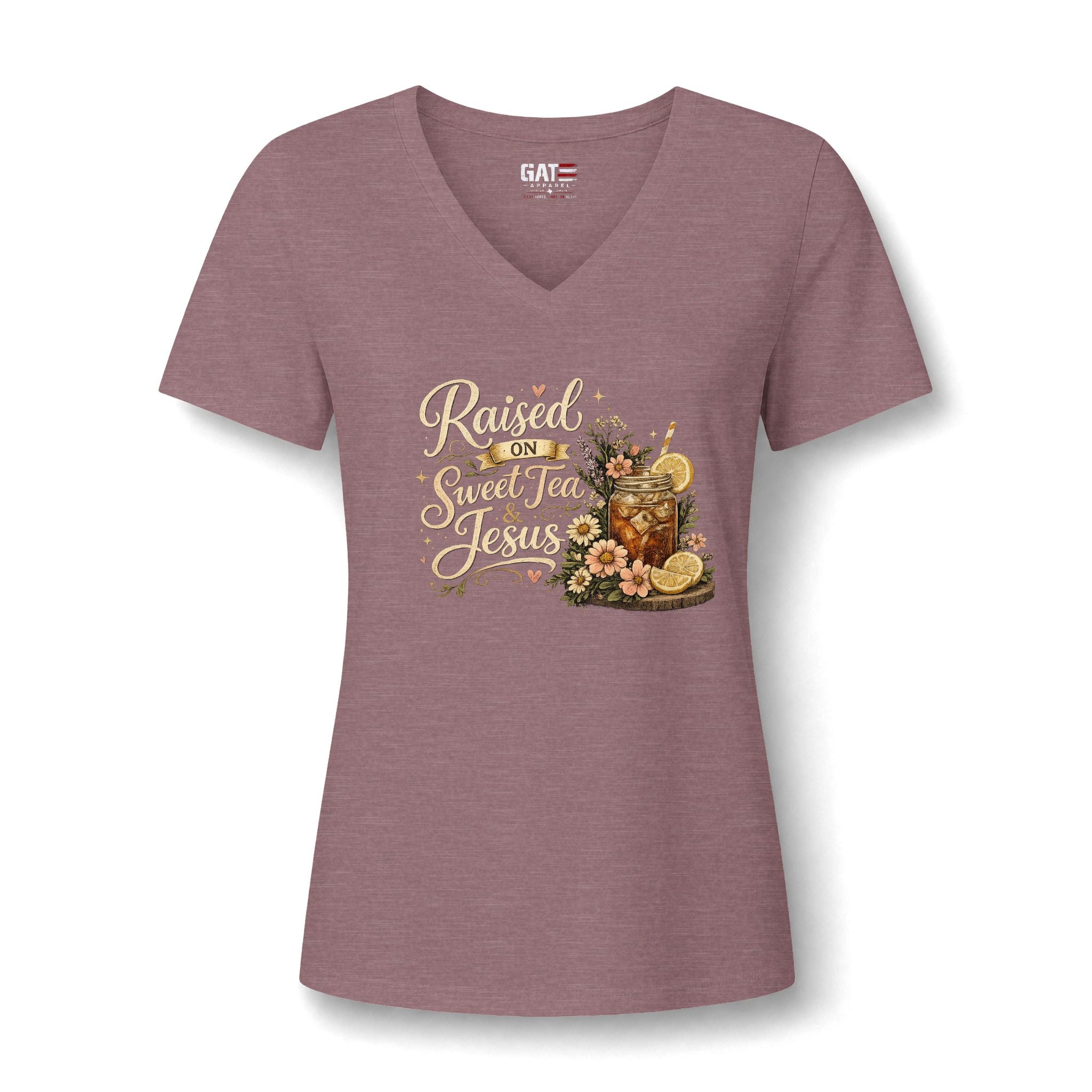 Raised on Sweet Tea V-Neck Tee — Southern Floral Graphic Shirt