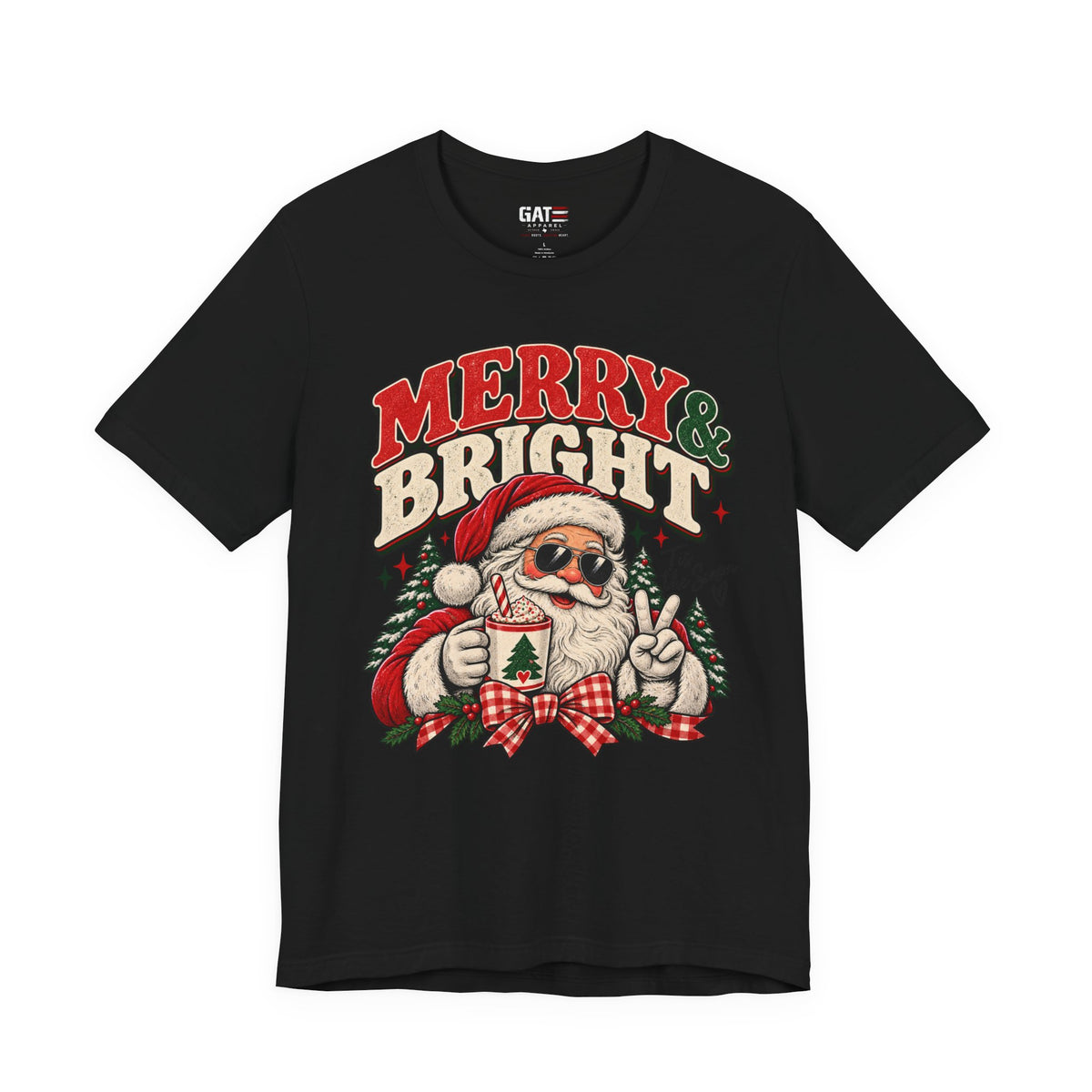 Merry & Bright Santa Tee – Retro Christmas Short Sleeve Shirt