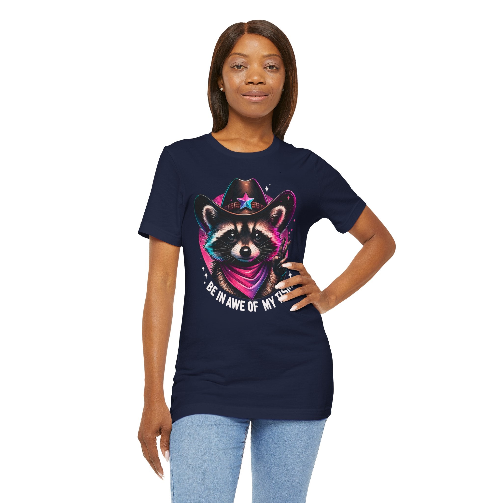 Raccoon Cowboy Graphic Tee – "Be in Awe of My Tism" Cute Western Animal T-Shirt