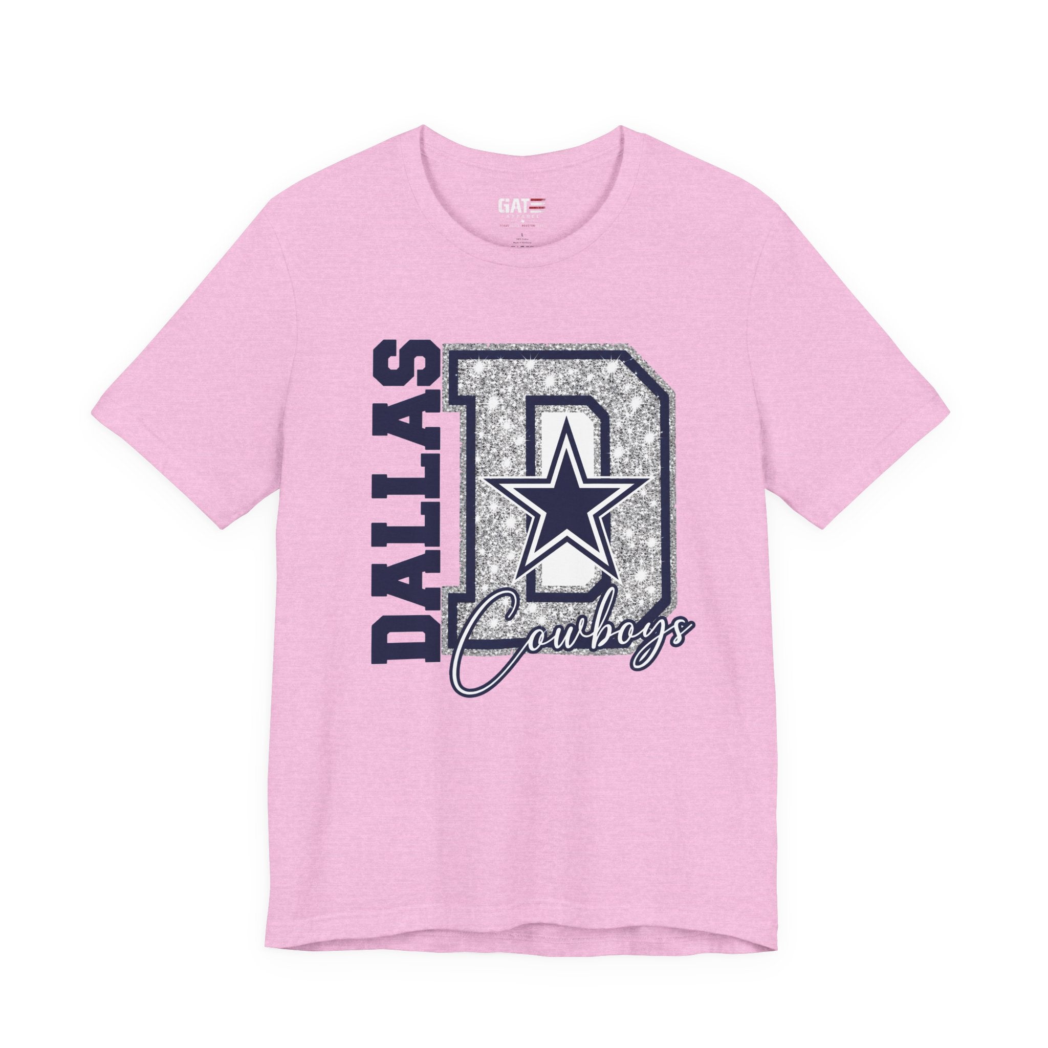 Dallas Football Glitter D Shirt, Blue and Silver Game Day Tee, Western Script Graphic Shirt, Sparkle Fan Apparel