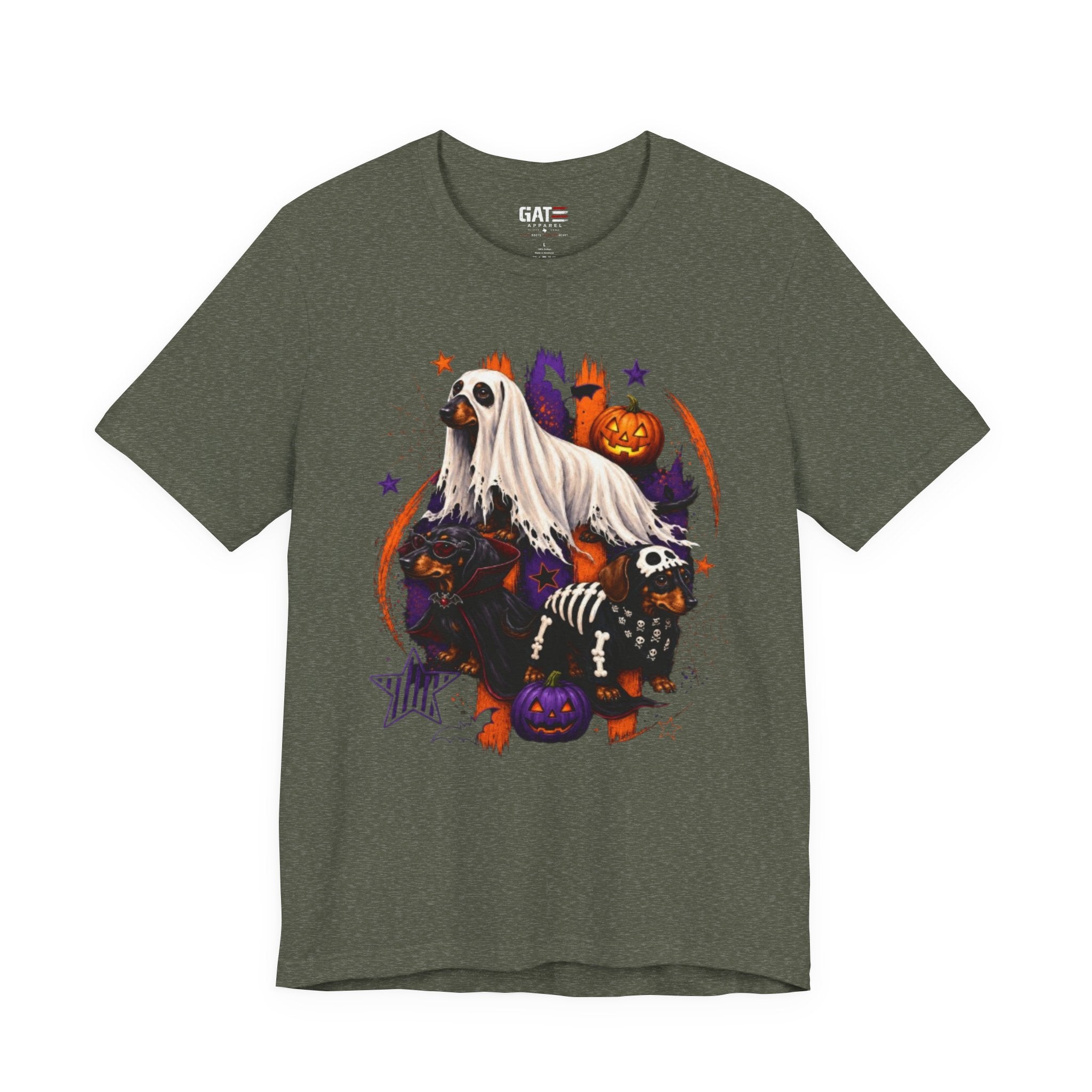 Halloween Dog Costume Tee — Ghost Dog & Pumpkin Crew Short Sleeve Shirt