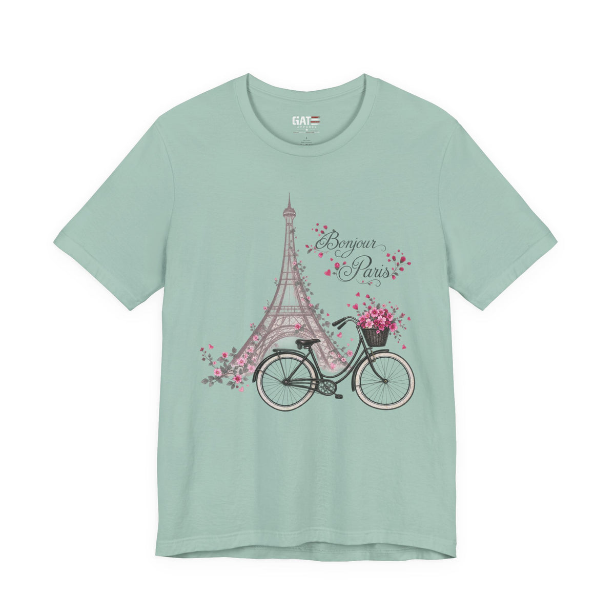 Bonjour Paris Eiffel Tower bicycle and floral graphic T-shirt - product image 7